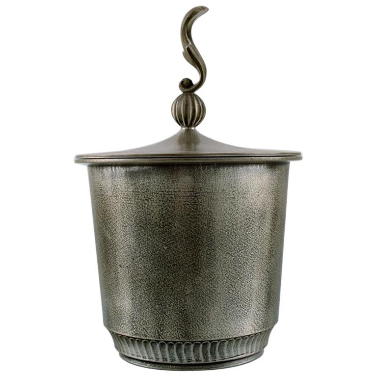 Lidded Jar in Pewter by Edvin Ollers, Swedish Design, Art Deco, 1940s