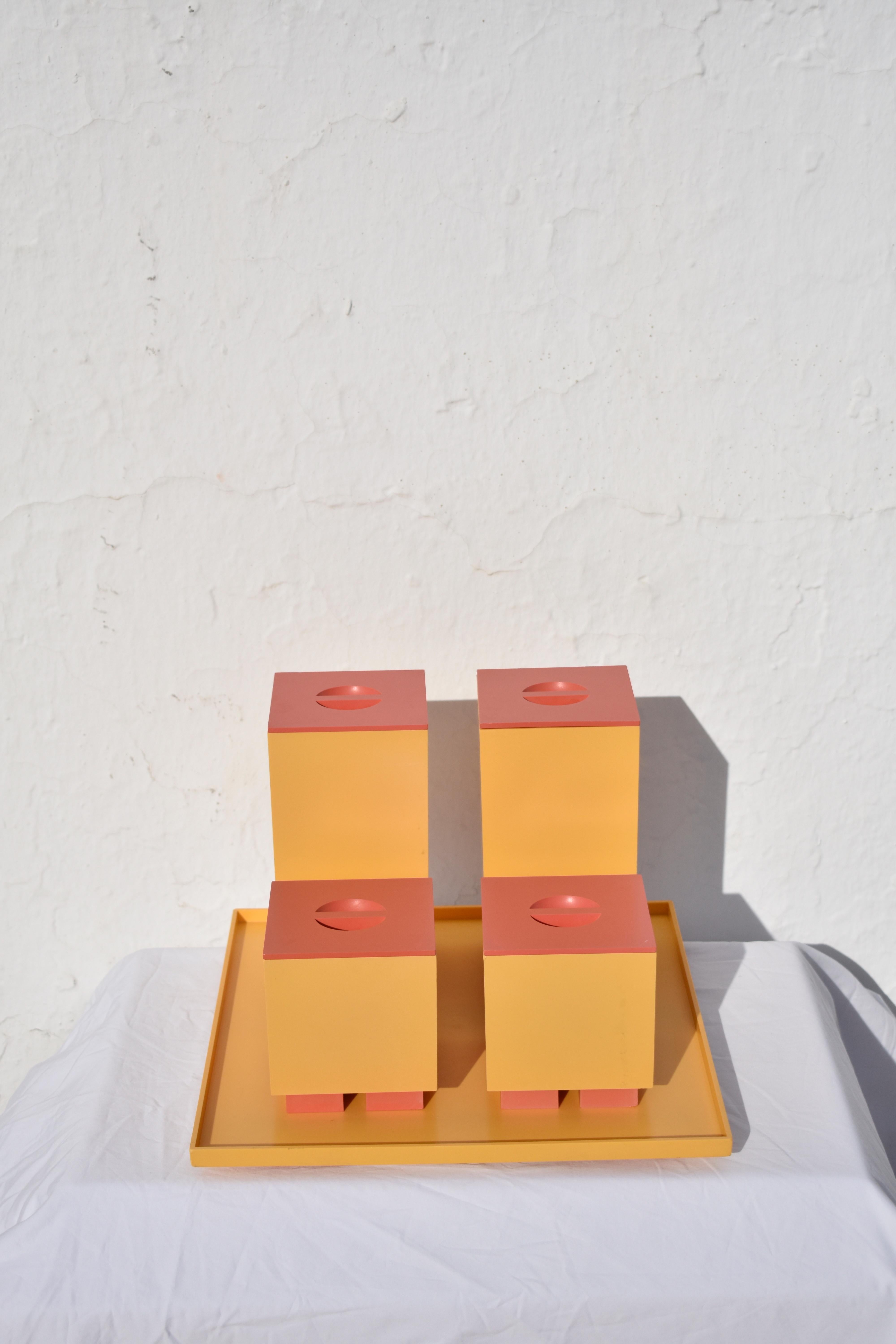 Lidded Jars and Tray by Michael Graves for Alessi, 1994, Set of 5 In Good Condition For Sale In ALHAURÍN EL GRANDE, ES
