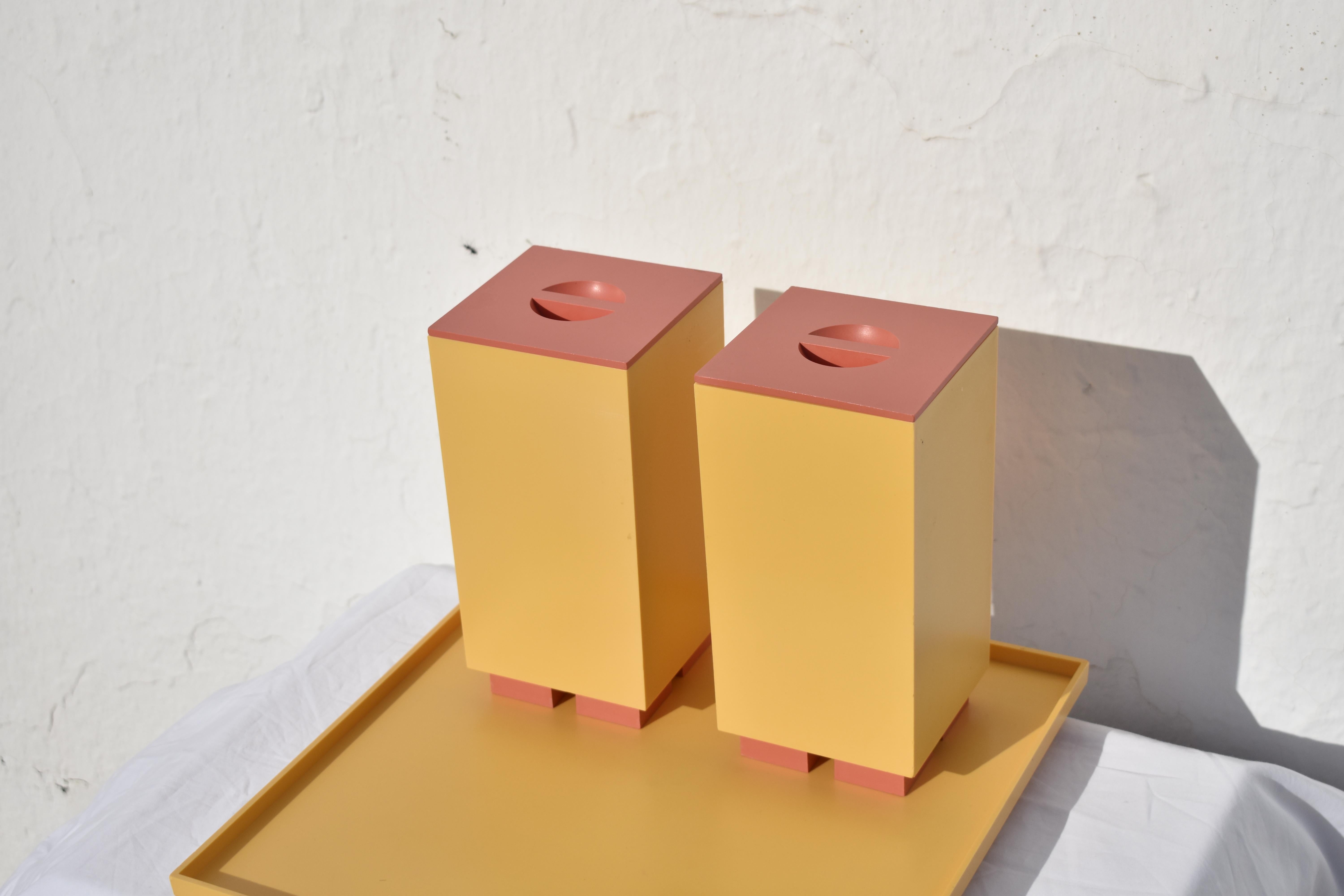 Late 20th Century Lidded Jars and Tray by Michael Graves for Alessi, 1994, Set of 5 For Sale