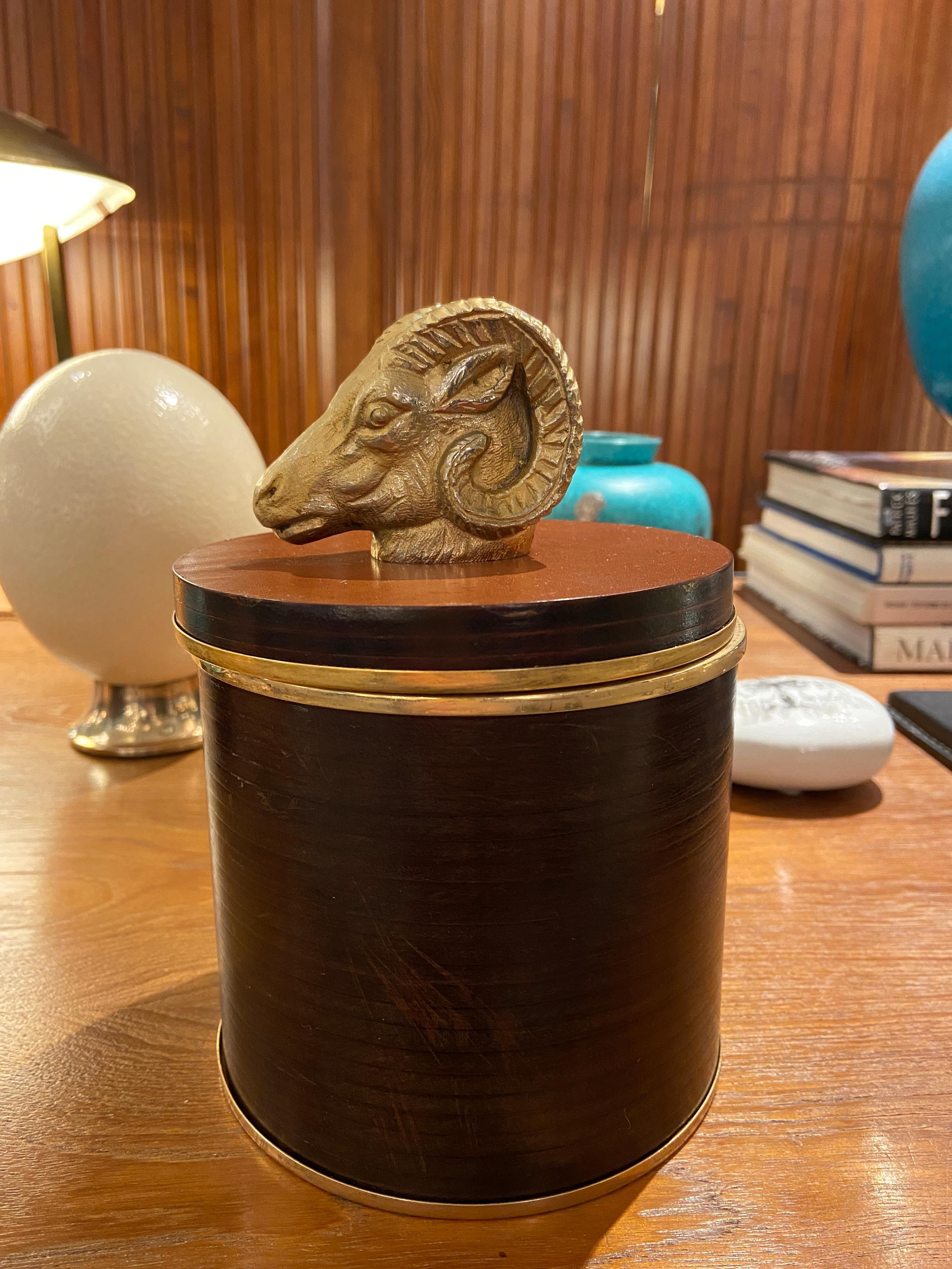Bronze Lidded Leather Box by Gucci, Italy, 1970s
