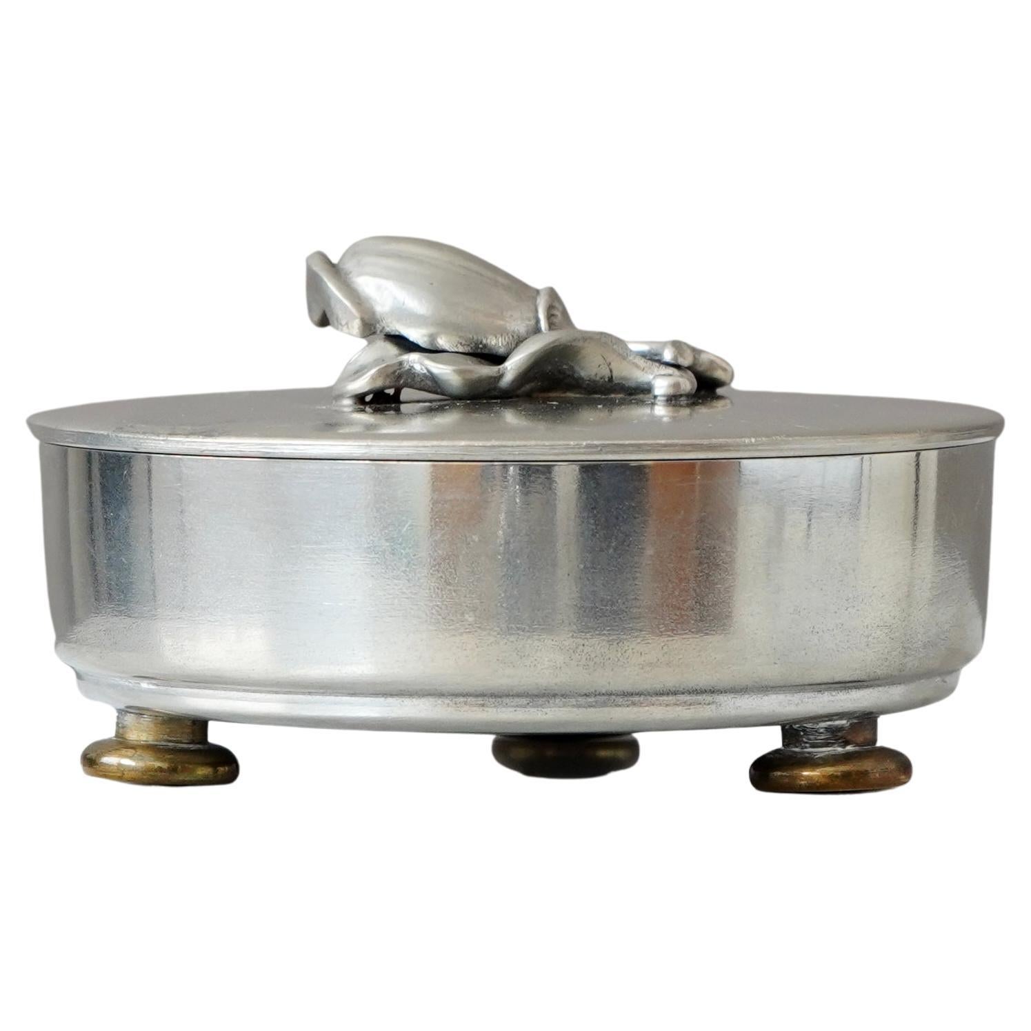 Lidded Pewter and Brass Jewelry Box by SVM Svenska Metallverken, Sweden, 1930s. For Sale