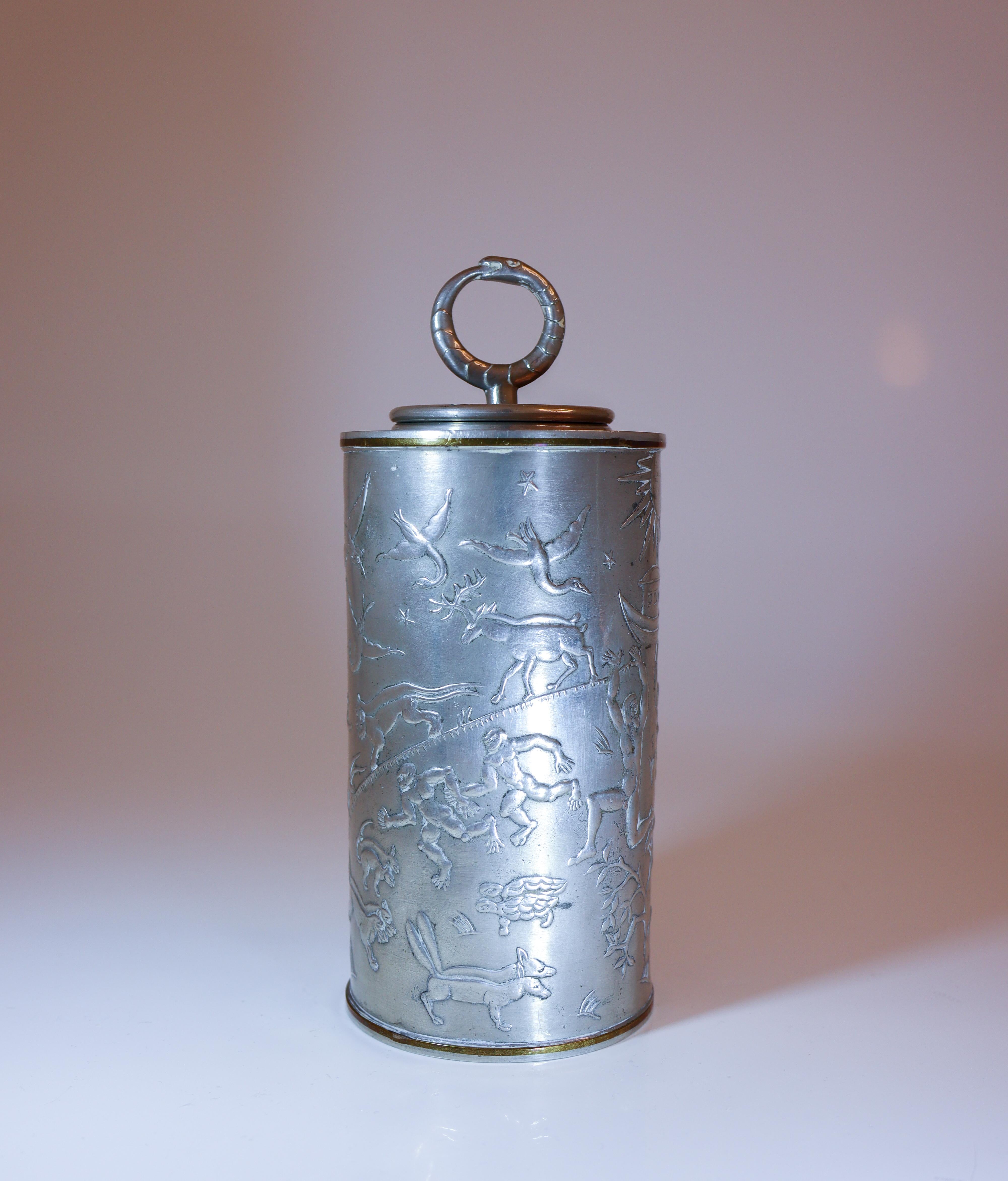 Swedish Lidded Pewter Jar A605 - Nils Fougstedt 1931 - Firma Svenskt Tenn, Stockholm For Sale