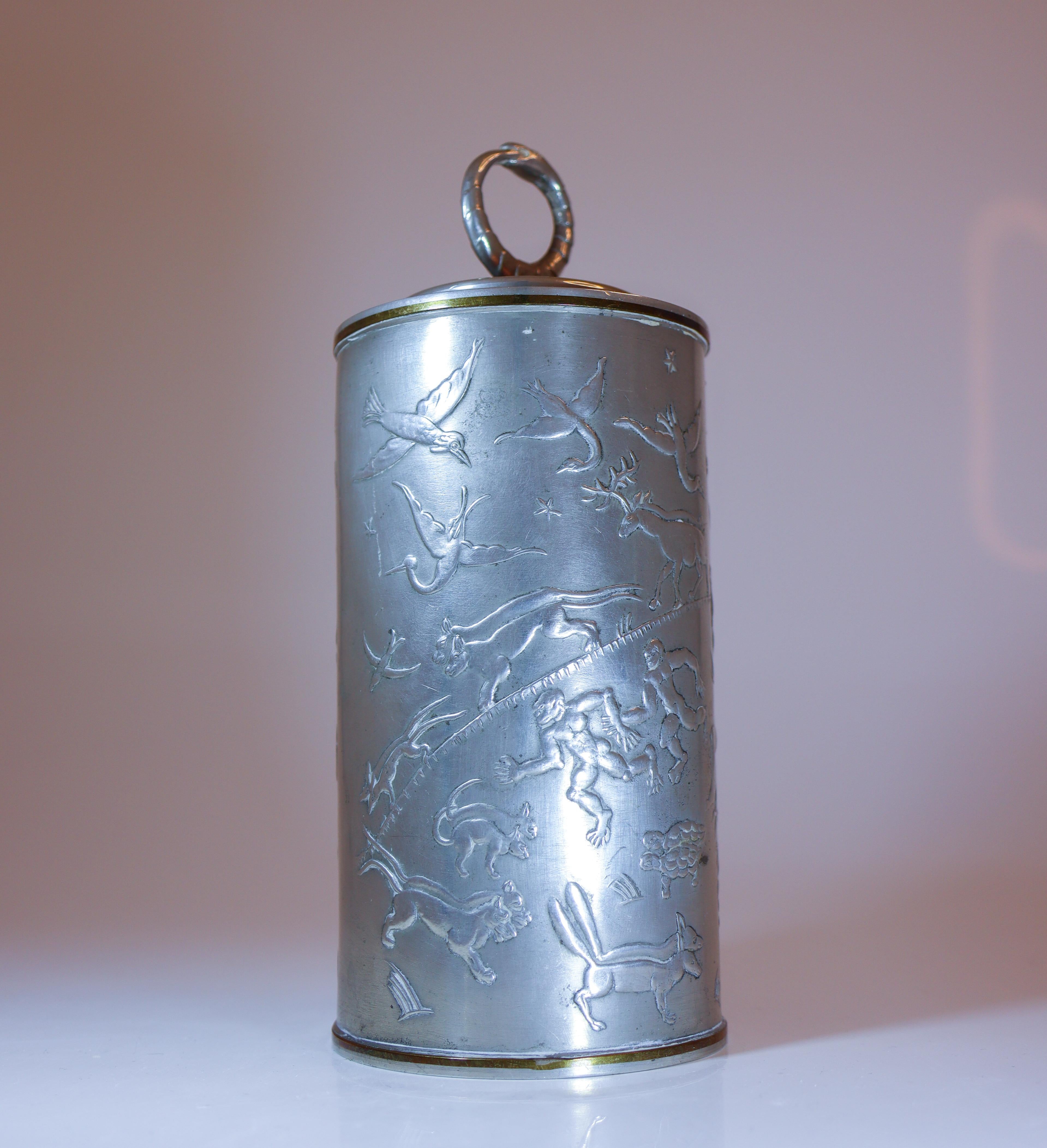 Lidded Pewter Jar A605 - Nils Fougstedt 1931 - Firma Svenskt Tenn, Stockholm For Sale 1