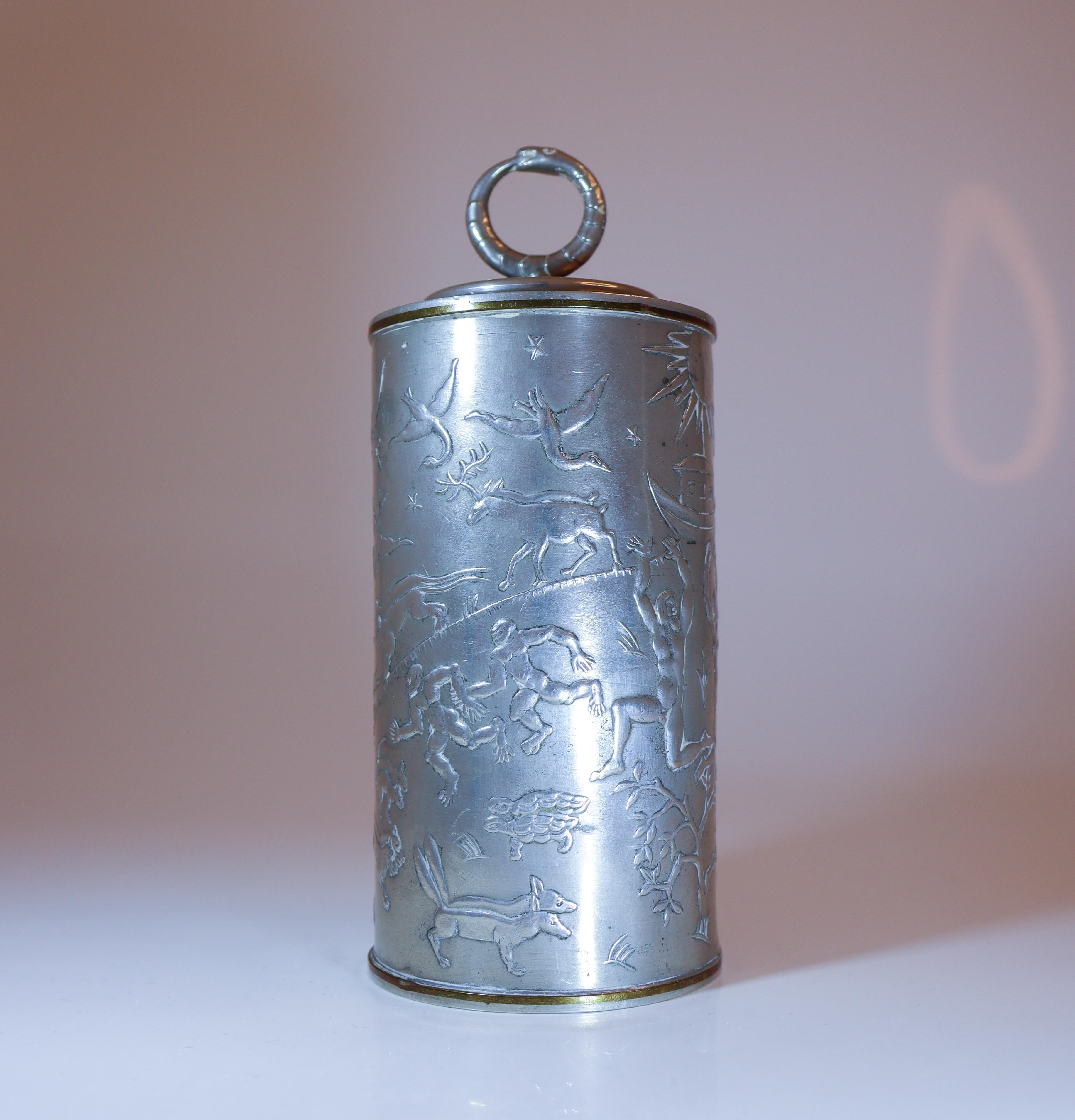 Lidded Pewter Jar A605 - Nils Fougstedt 1931 - Firma Svenskt Tenn, Stockholm For Sale 2