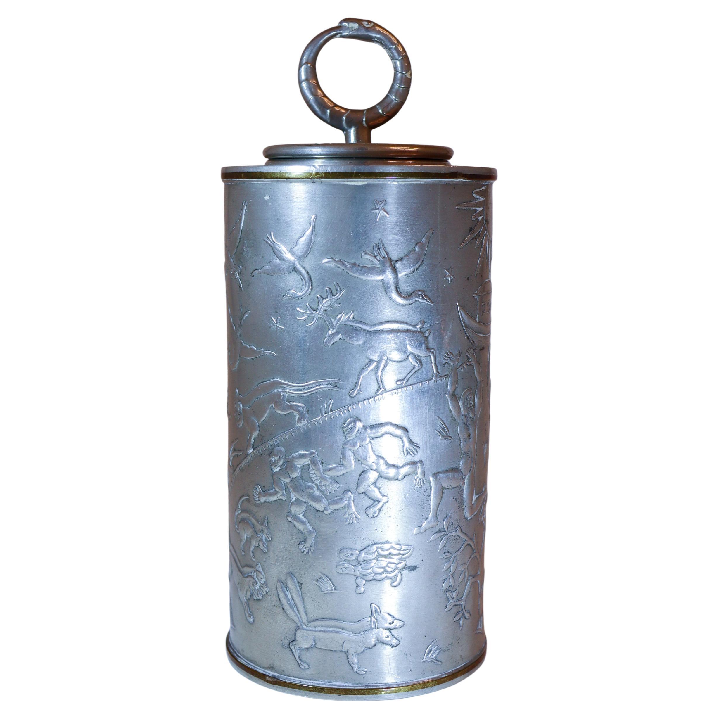 Lidded Pewter Jar A605 - Nils Fougstedt 1931 - Firma Svenskt Tenn, Stockholm For Sale