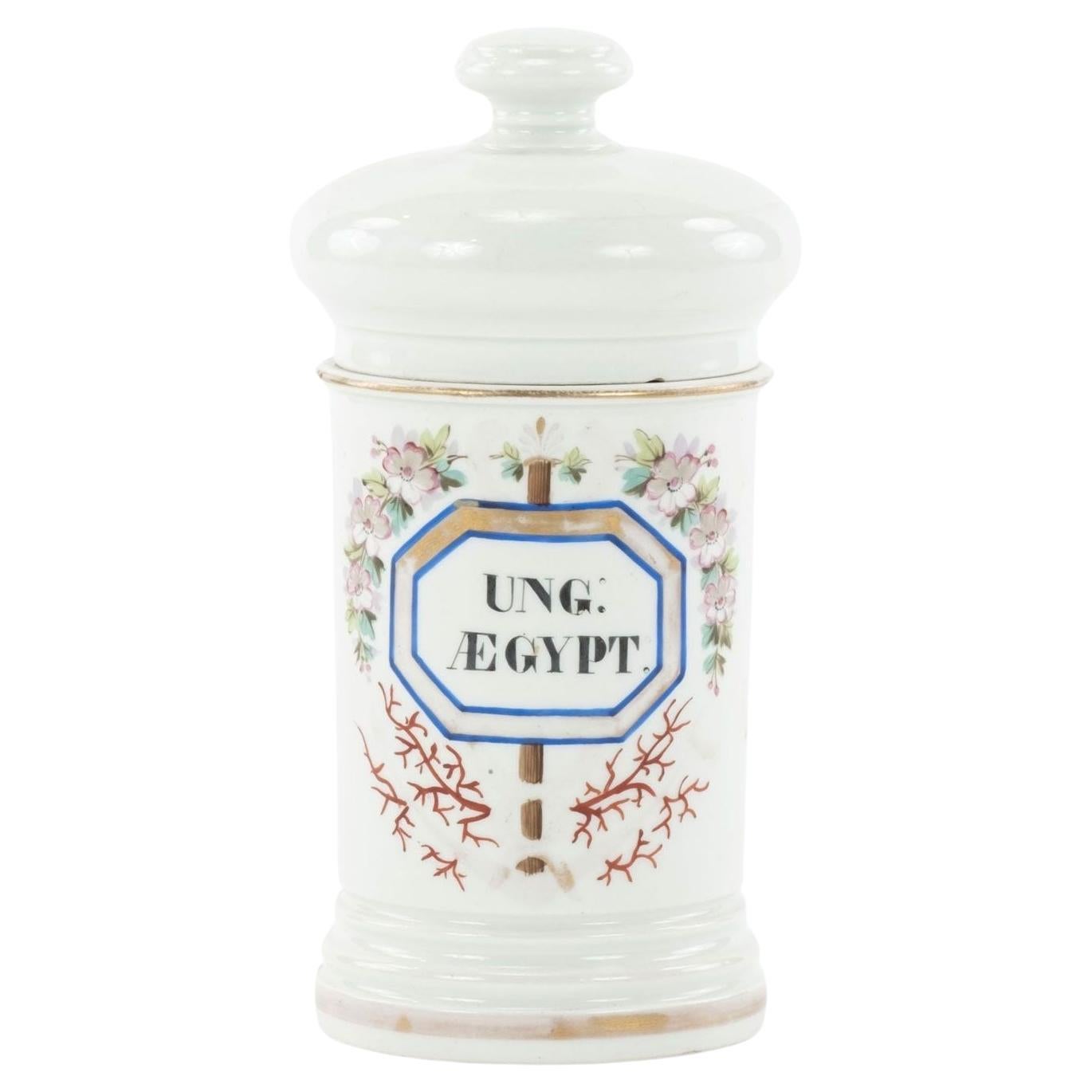 Lidded Porcelain Apothecary Jar For Sale