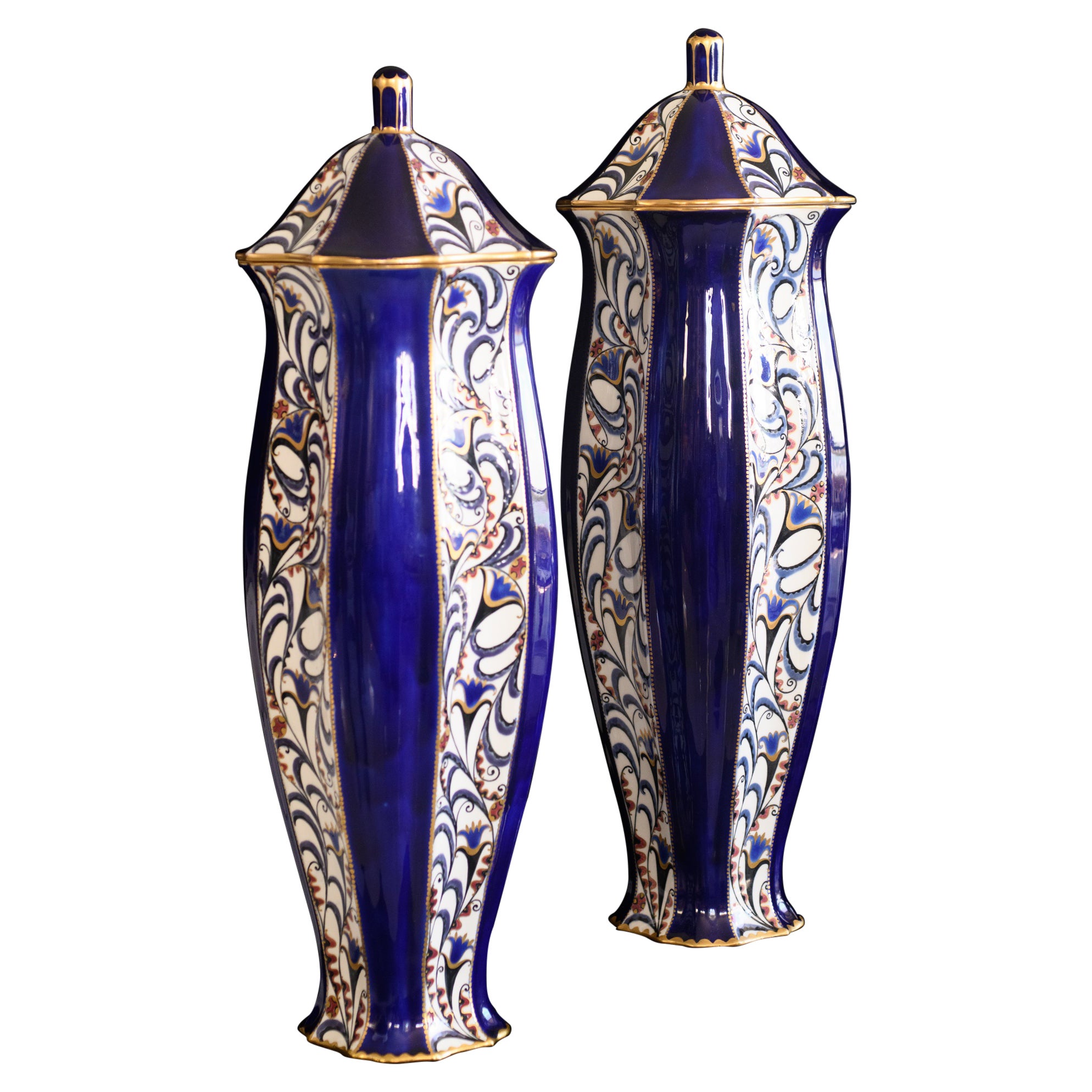 Lidded Porcelain Jugendstil Vases by Wahliss Serapis For Sale