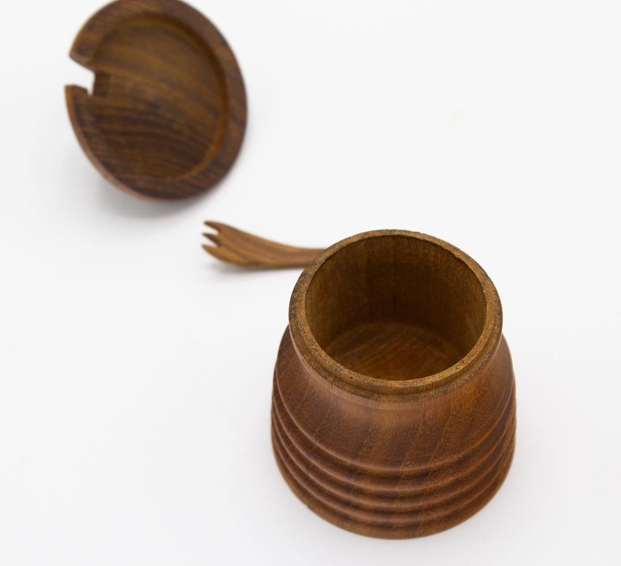 Scandinavian Modern Lidded Salt Cellar in Solid Teak