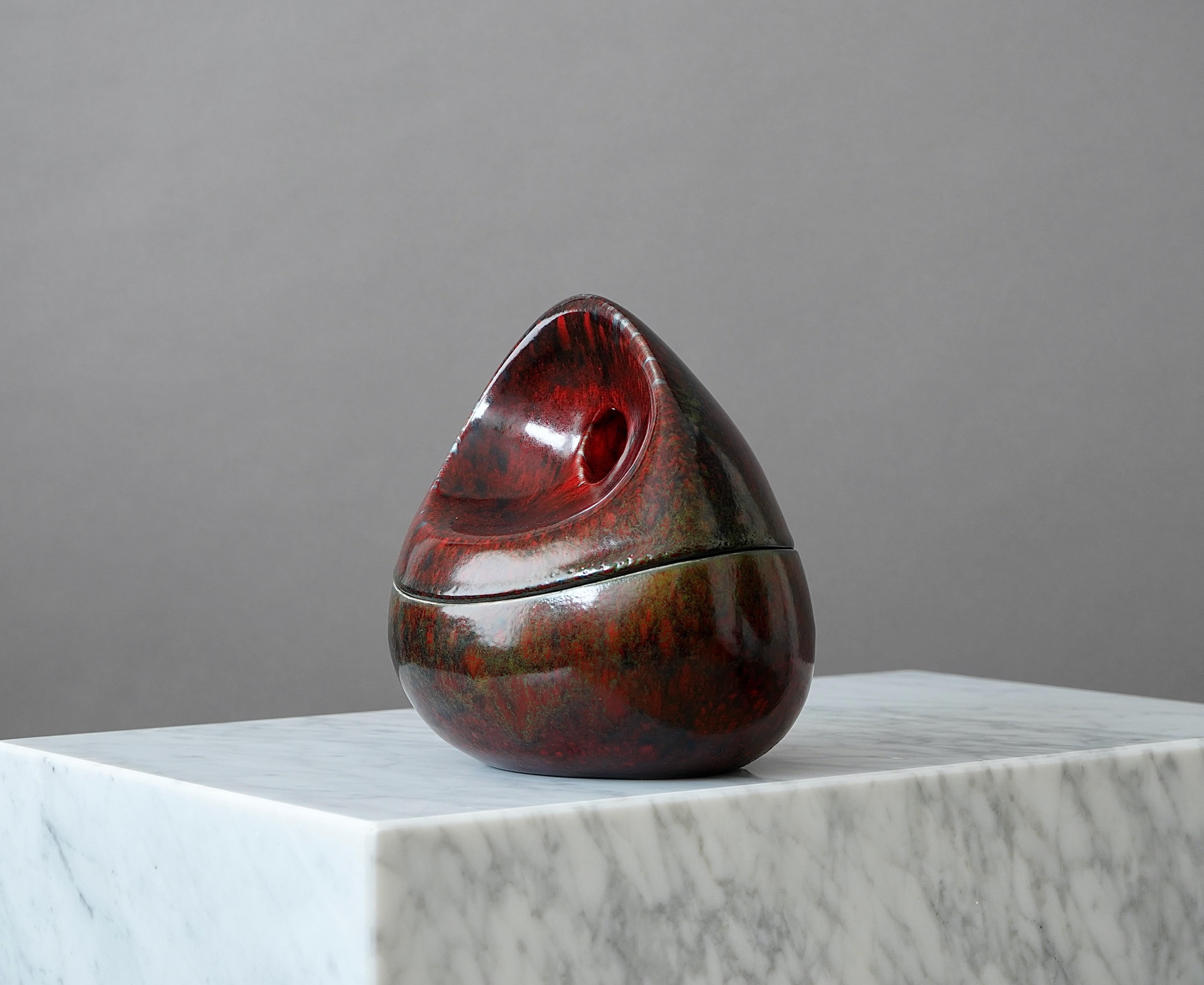 Glazed Lidded Stoneware Bowl by Birger Astrom, Sweden, 1960s For Sale