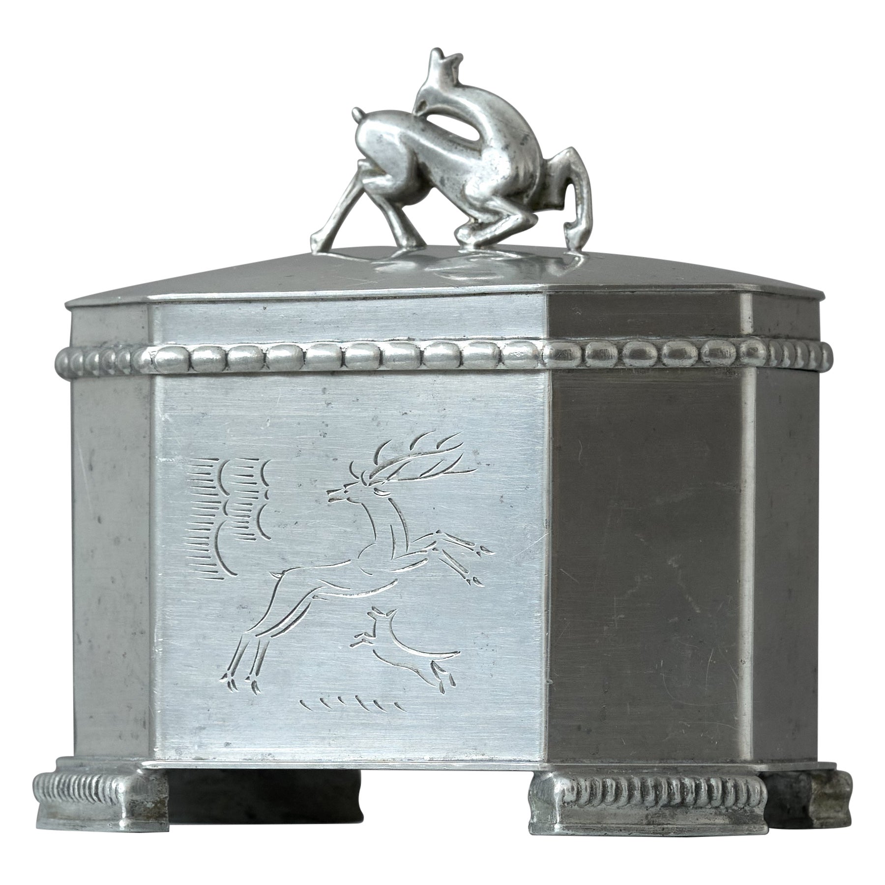 Lidded Swedish Grace Pewter Box by Harald Linder, Sweden, 1932.