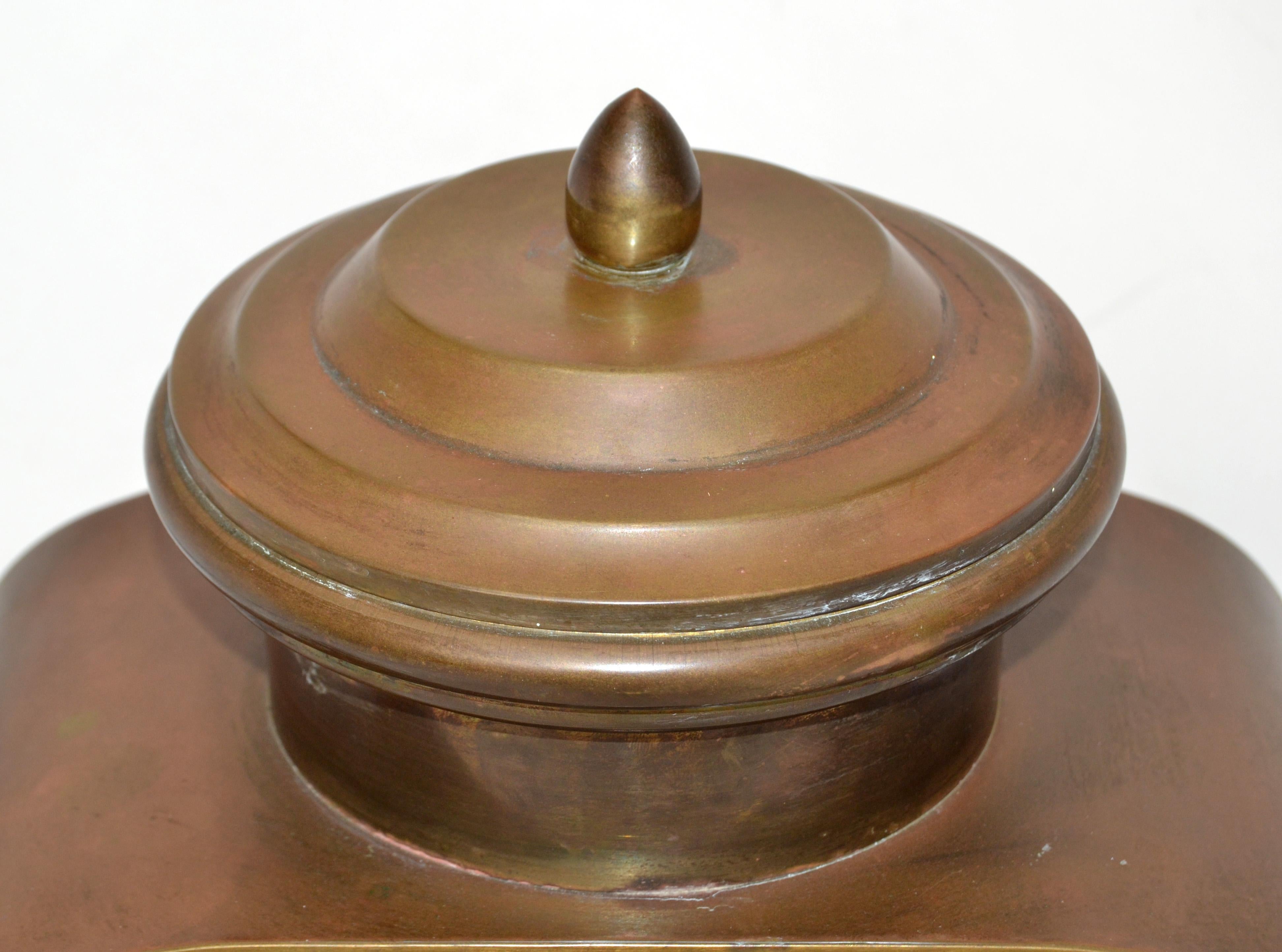 Lidded Tinned Brass Urn Asian Influenced Mid-Century Modern Vessel, 1960 For Sale 4