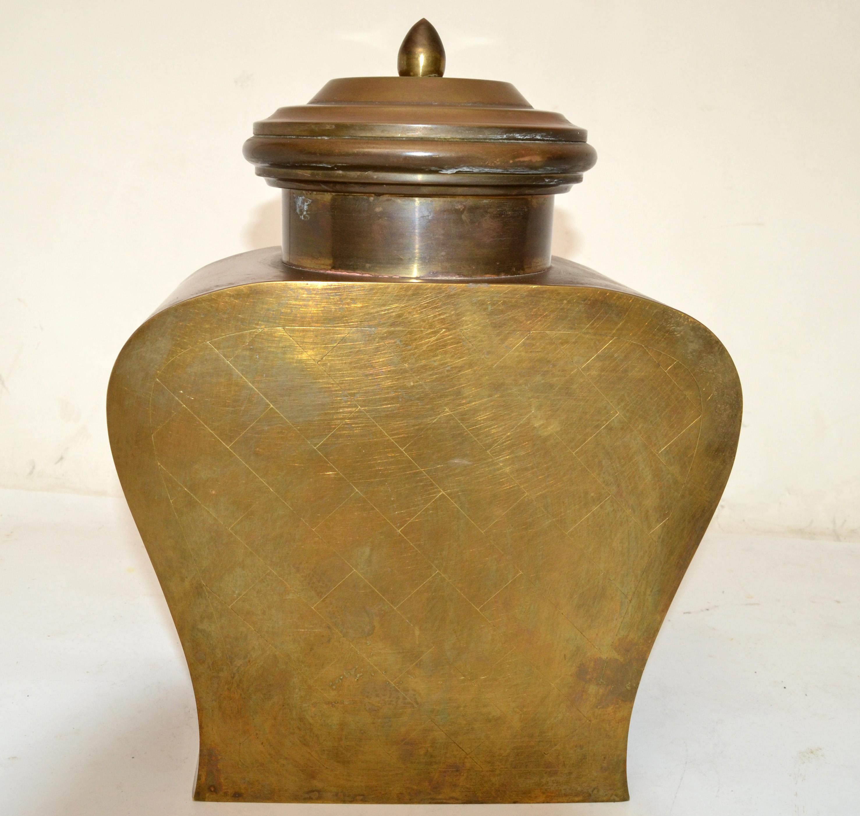 Lidded Tinned Brass Urn Asian Influenced Mid-Century Modern Vessel, 1960 For Sale 5