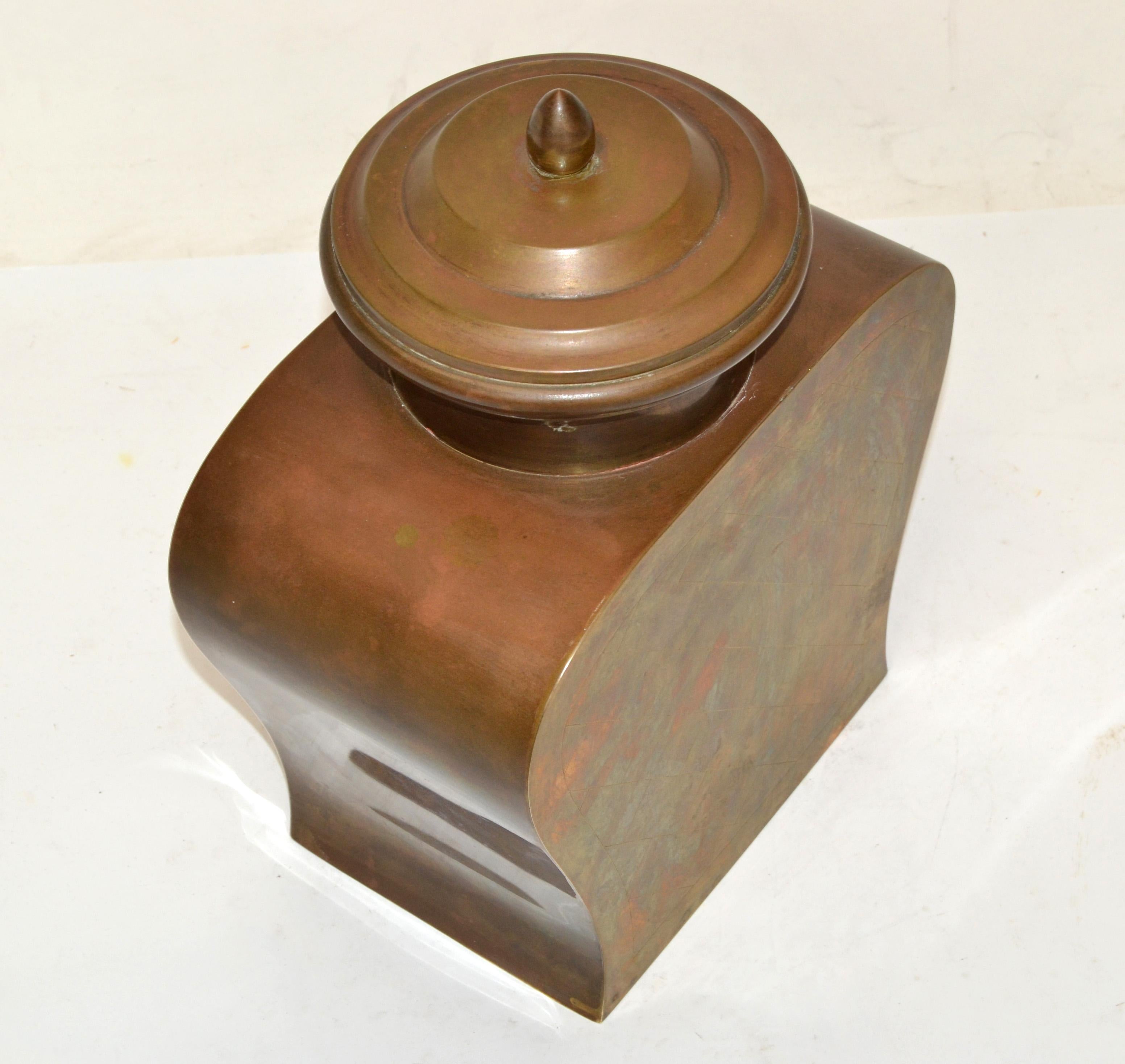 American Lidded Tinned Brass Urn Asian Influenced Mid-Century Modern Vessel, 1960 For Sale
