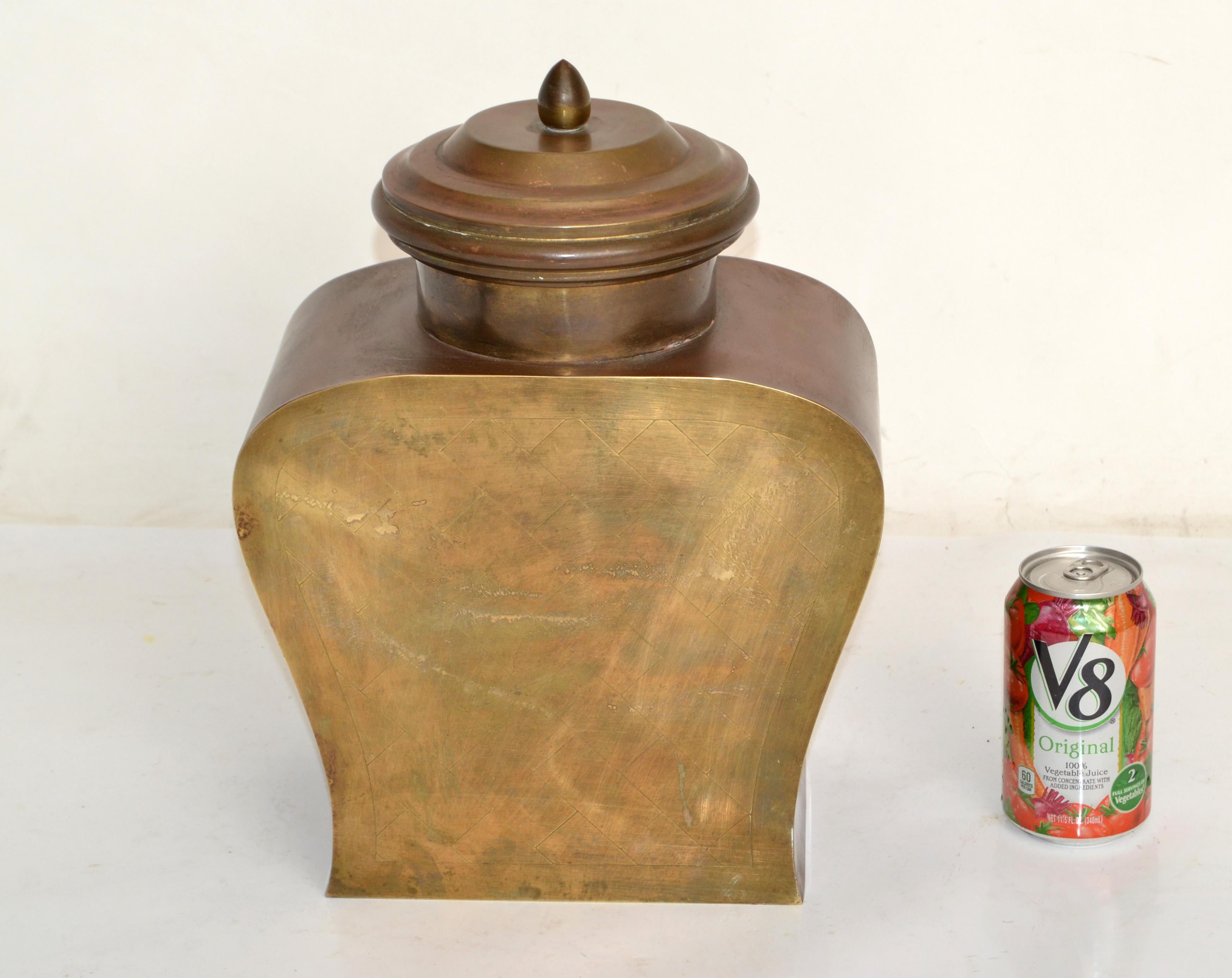 Mid-20th Century Lidded Tinned Brass Urn Asian Influenced Mid-Century Modern Vessel, 1960 For Sale