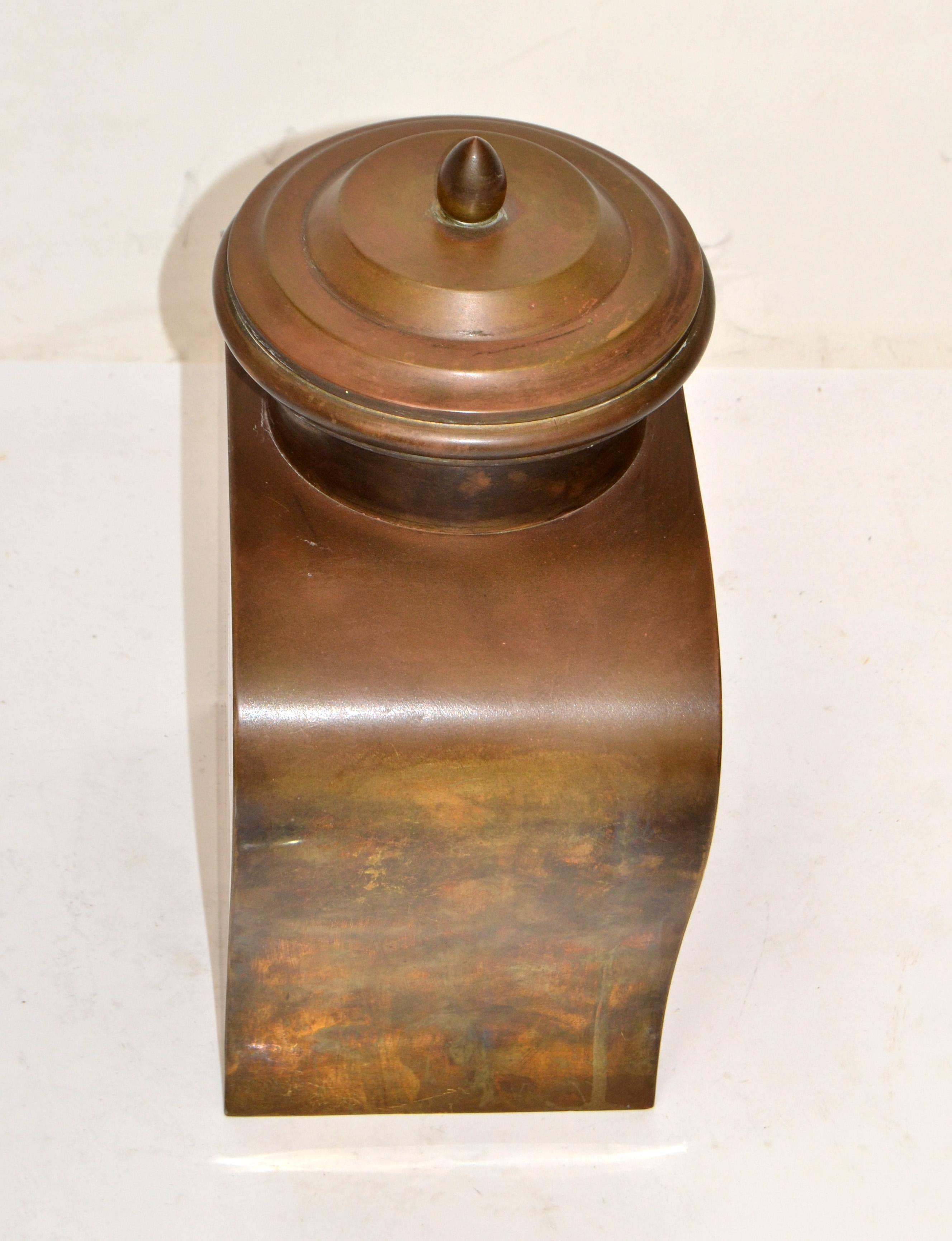 Lidded Tinned Brass Urn Asian Influenced Mid-Century Modern Vessel, 1960 For Sale 2
