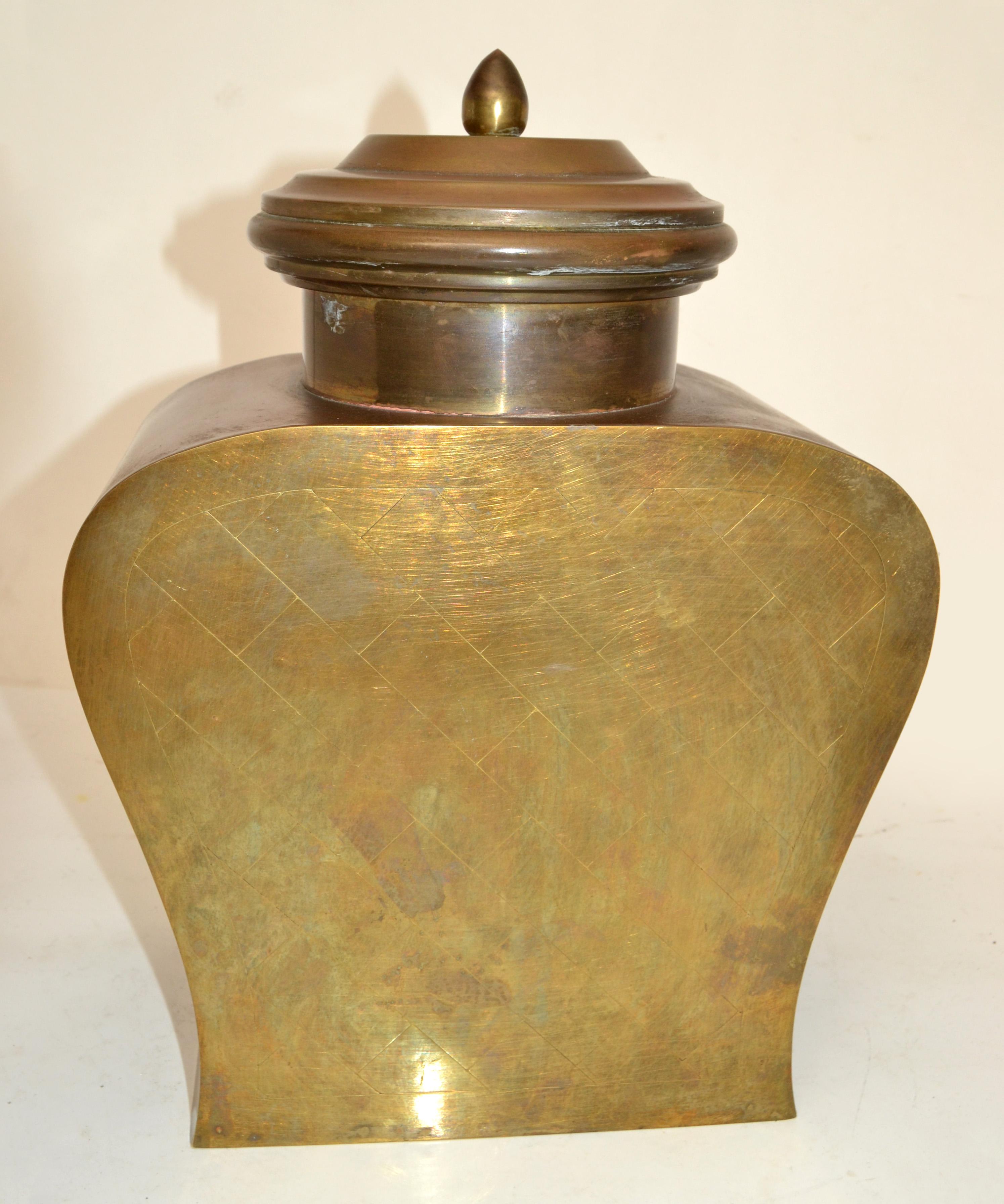 Lidded Tinned Brass Urn Asian Influenced Mid-Century Modern Vessel, 1960 For Sale 3