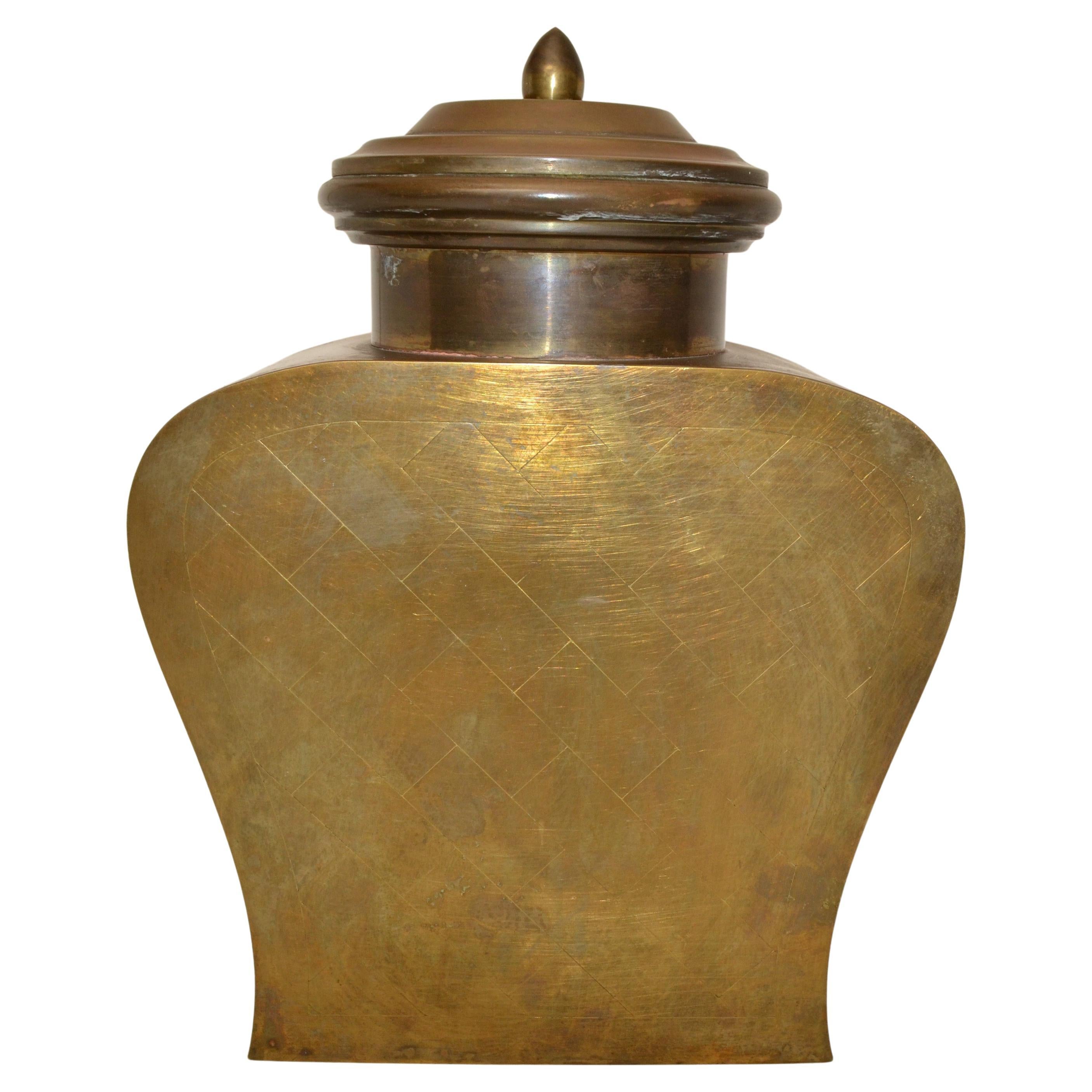 Lidded Tinned Brass Urn Asian Influenced Mid-Century Modern Vessel, 1960 For Sale