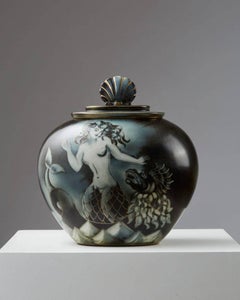 Lidded Urn Flambé Designed by Gunnar Nylund for Rörstrand, Sweden, 1940s