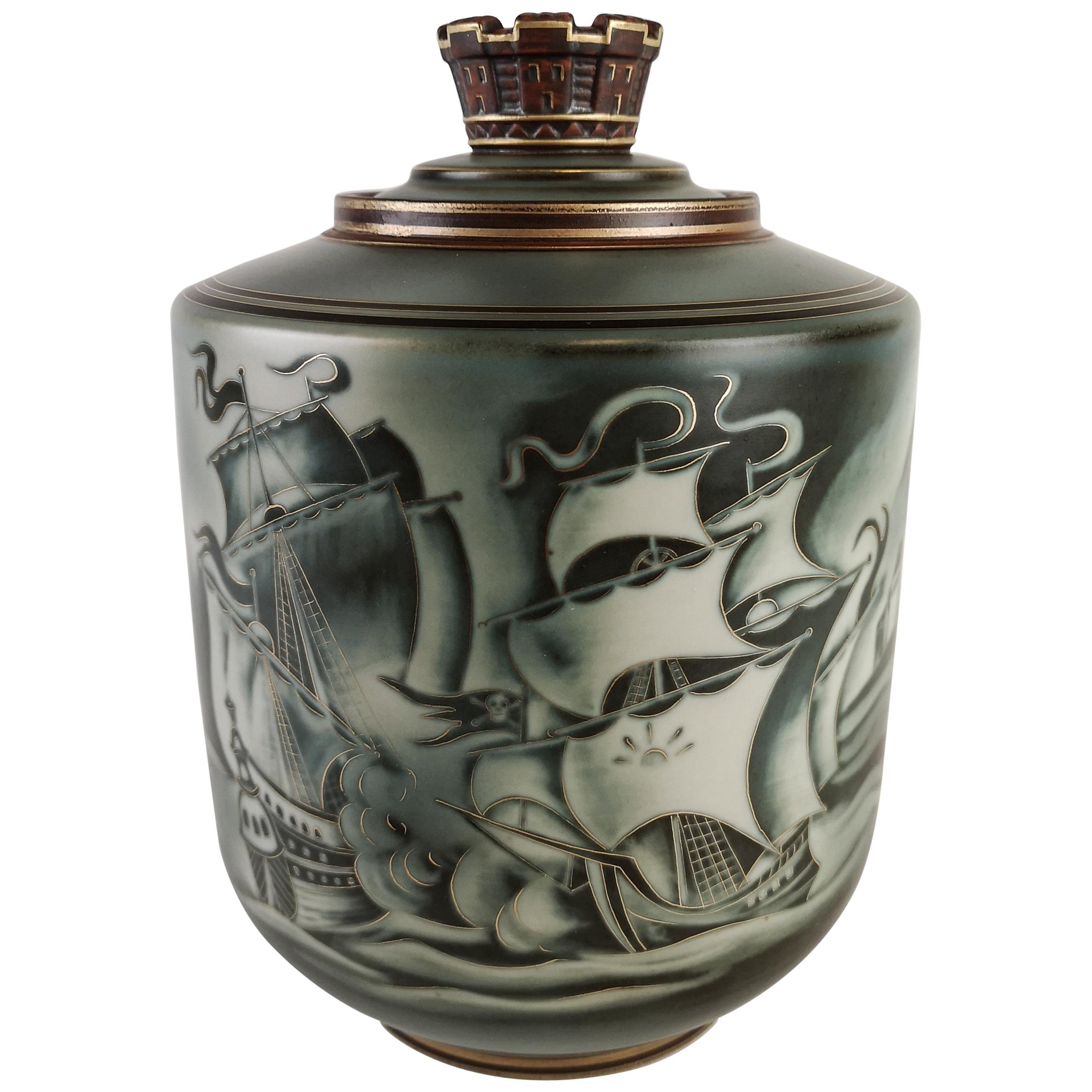 Lidded Urn Flambé Designed Art Deco Gunnar Nylund for Rörstrand, Sweden 1940s