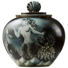 Lidded Urn Flambé Designed by Gunnar Nylund for Rörstrand, Sweden, 1940s