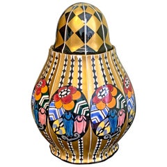 "Lidded Urn with Geometric Motifs, " Proto-Art Deco Piece, Margold in Gold, Black