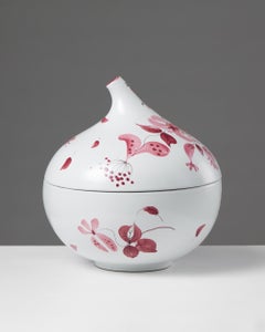 Lidded vessel designed by Stig Lindberg for Gustavsberg, Sweden, 1950s, Floral