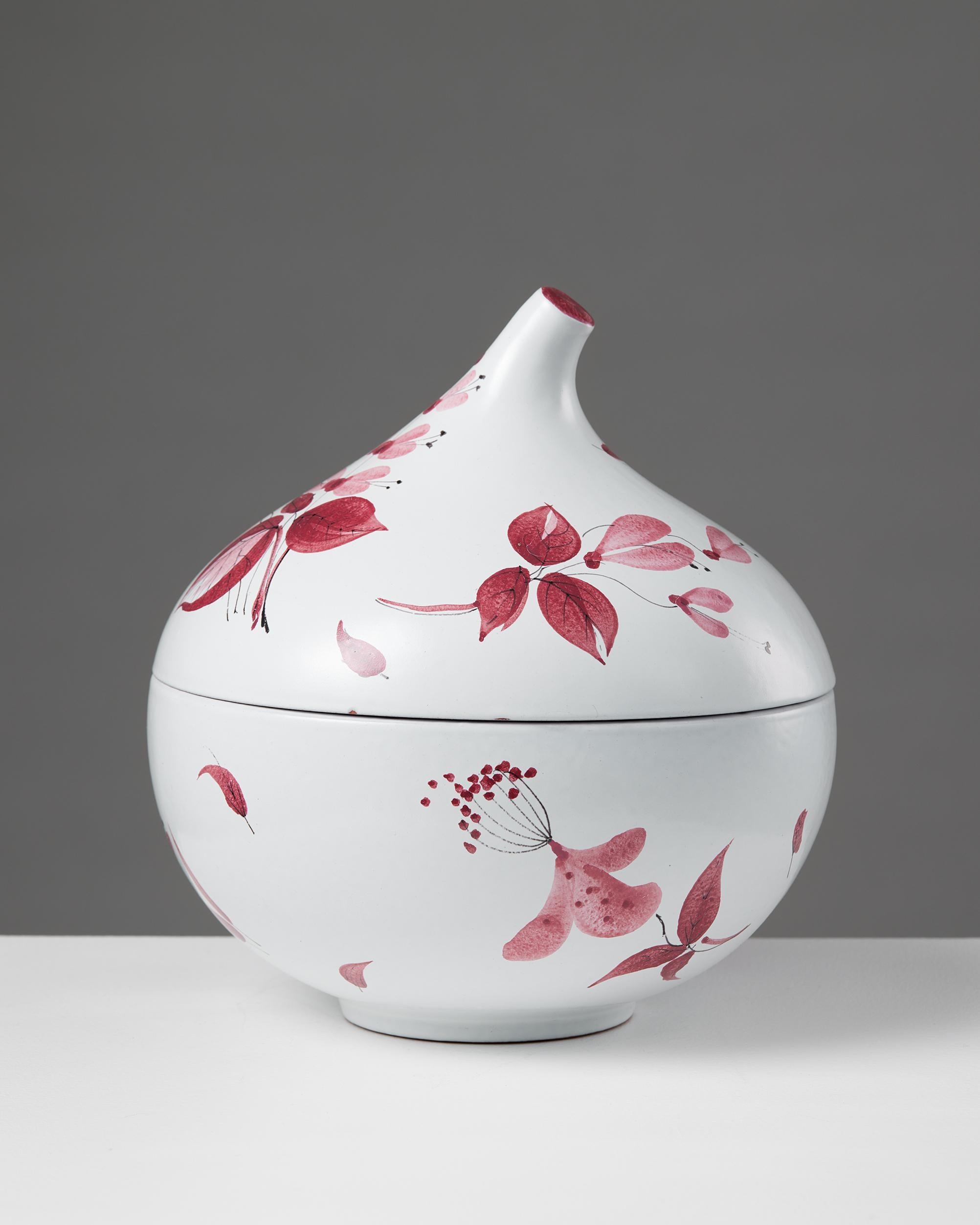 Mid-Century Modern Vase à couvercle conçu par Stig Lindberg pour Gustavsberg, Suède, années 1950, Floral en vente