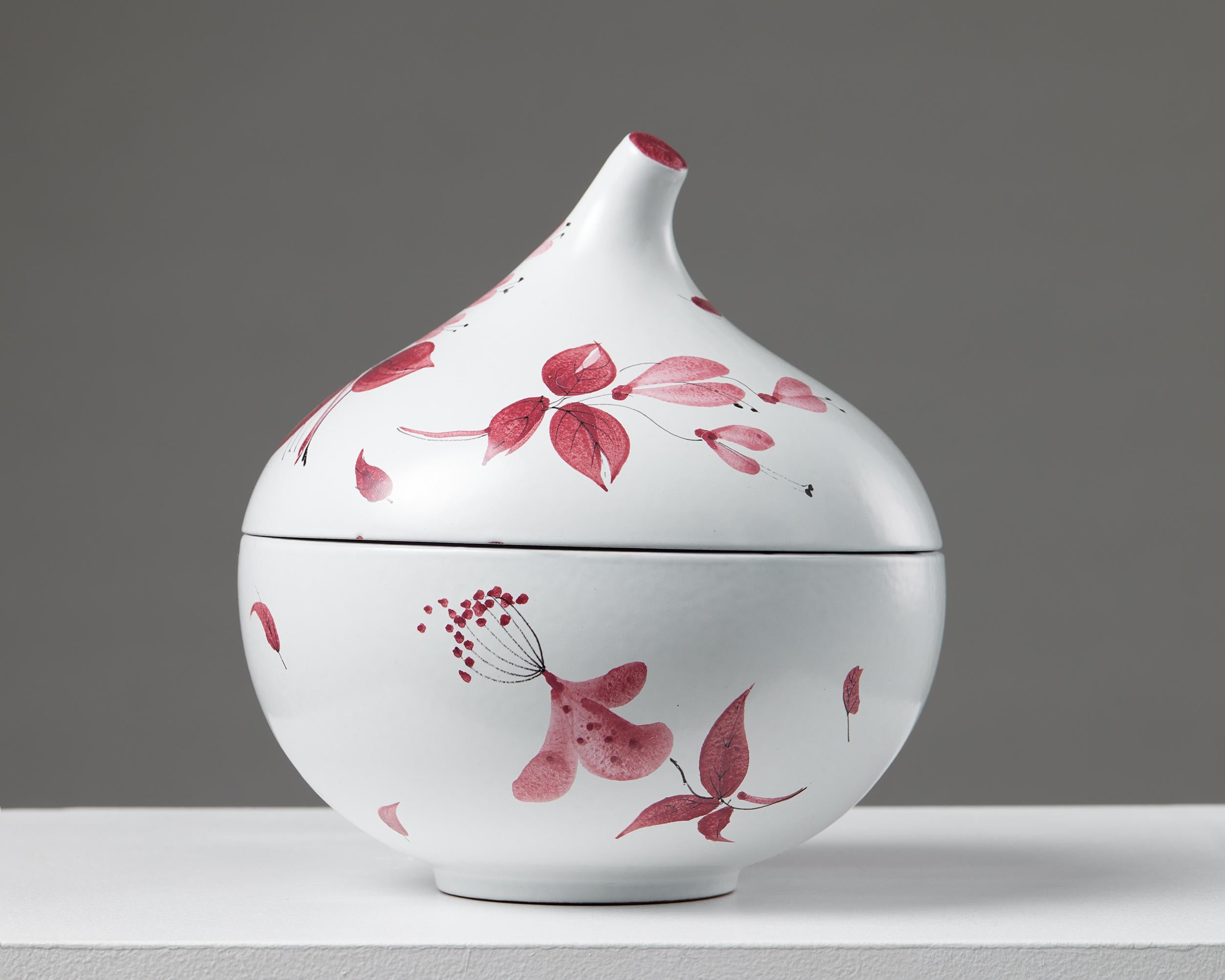 Vase à couvercle conçu par Stig Lindberg pour Gustavsberg, Suède, années 1950, Floral Bon état - En vente à Stockholm, SE