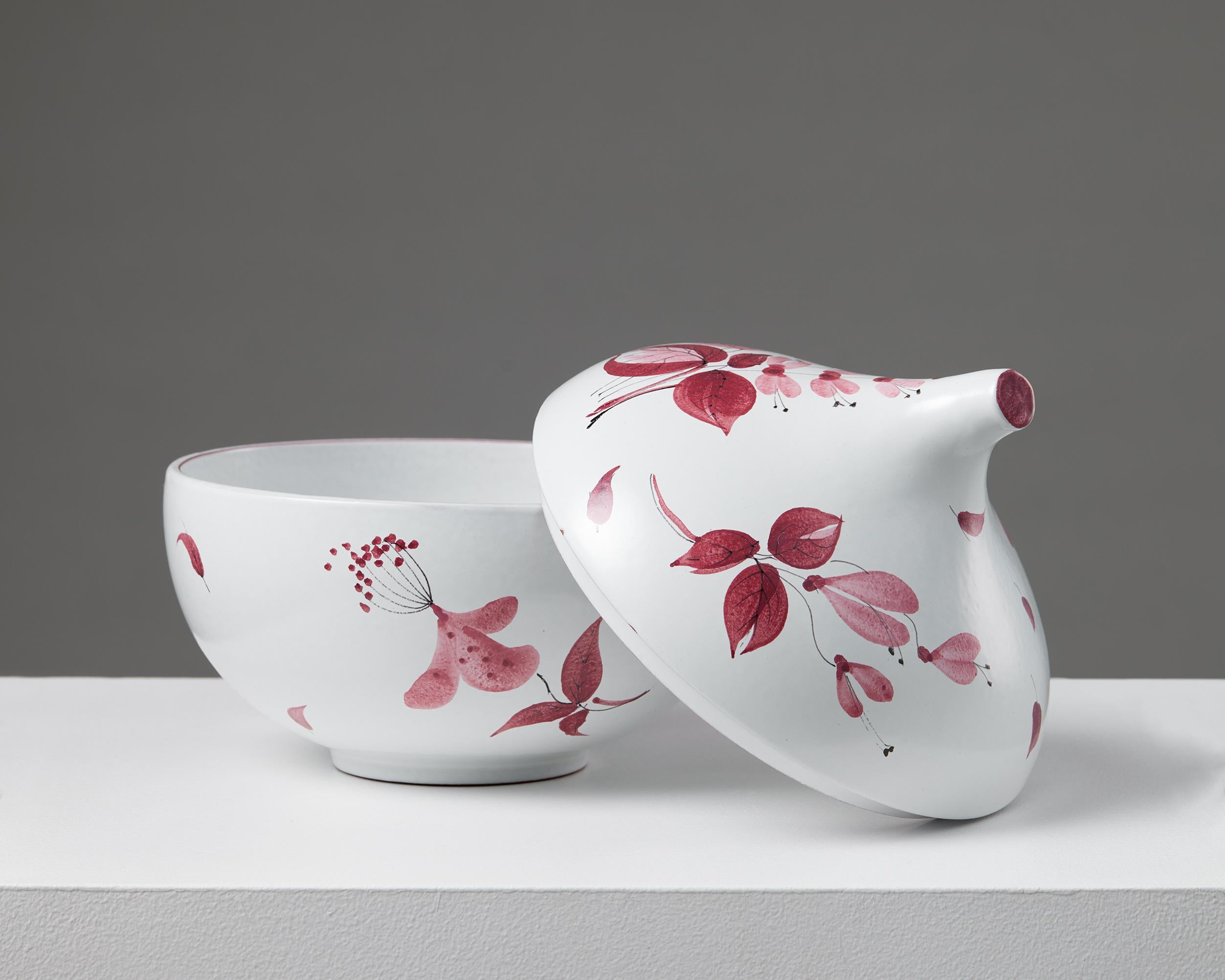 Milieu du XXe siècle Vase à couvercle conçu par Stig Lindberg pour Gustavsberg, Suède, années 1950, Floral en vente