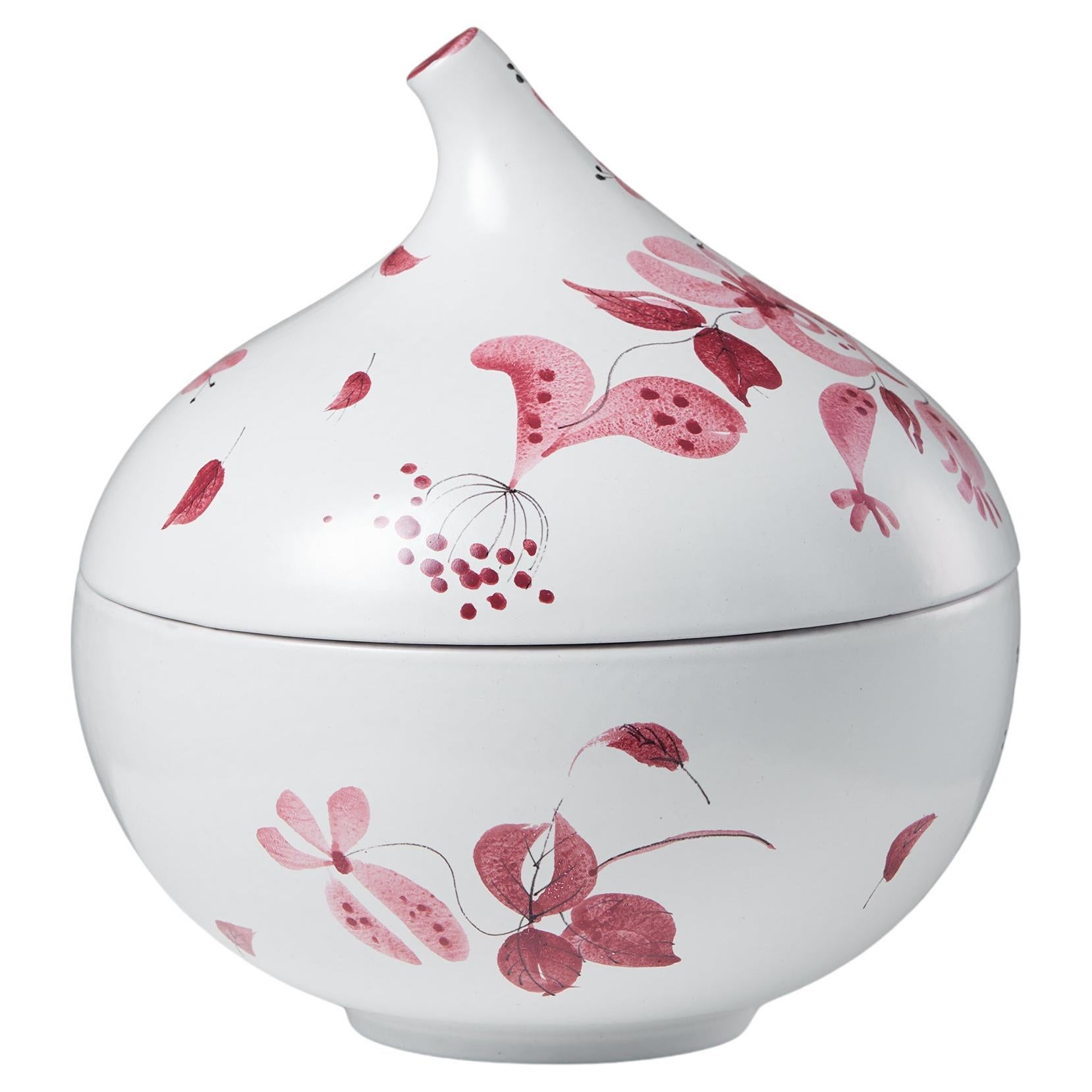 Lidded vessel designed by Stig Lindberg for Gustavsberg, Sweden, 1950s, Floral For Sale