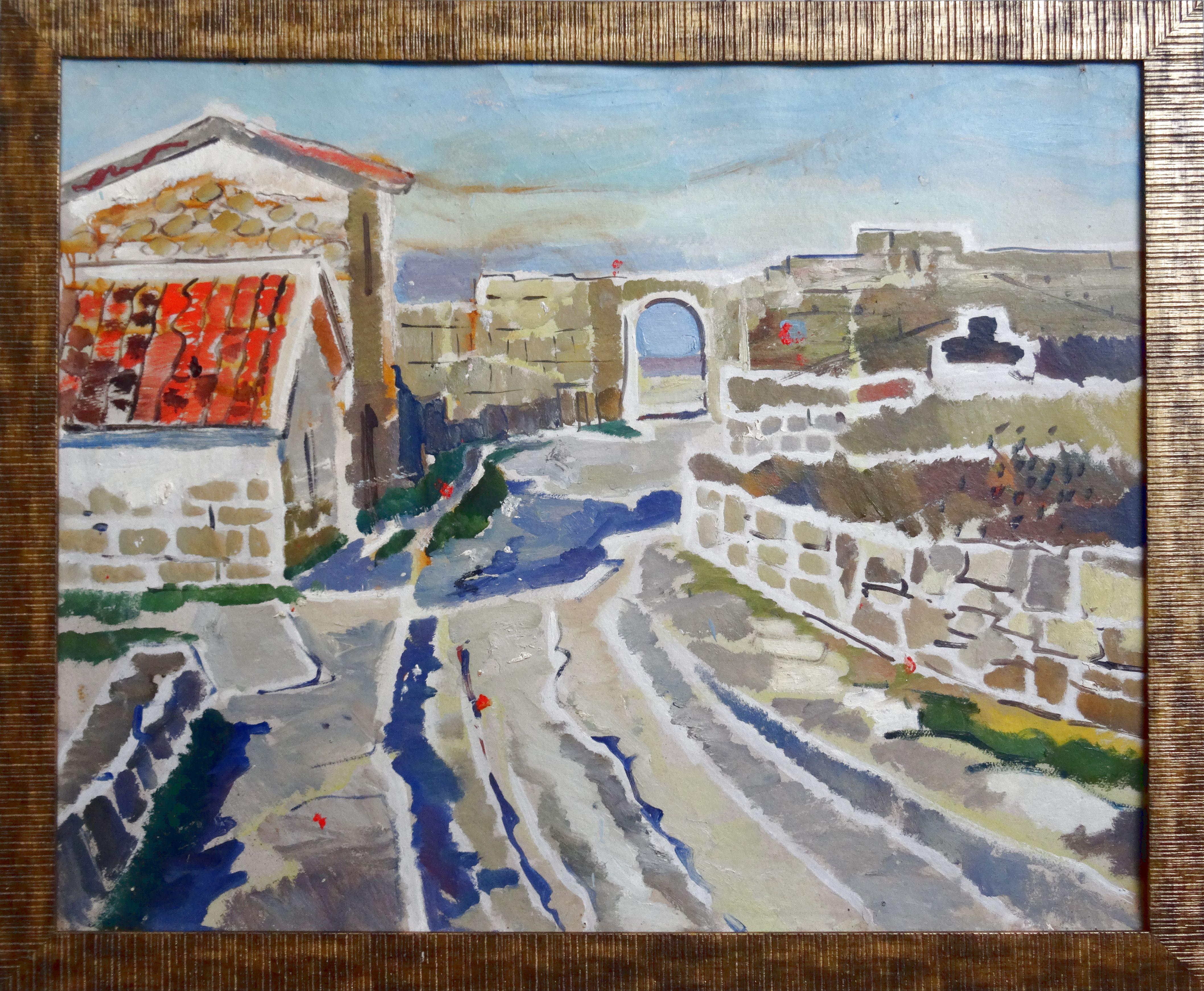 Crimean fortress  1962., oil on board, 82x102 cm - Painting by Lidija Auza