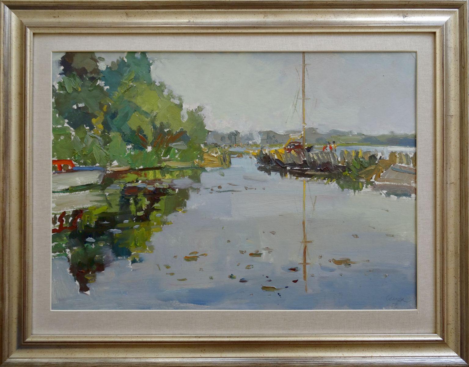Lac  Huile sur toile, 50x71 cm - Painting de Lidija Auza