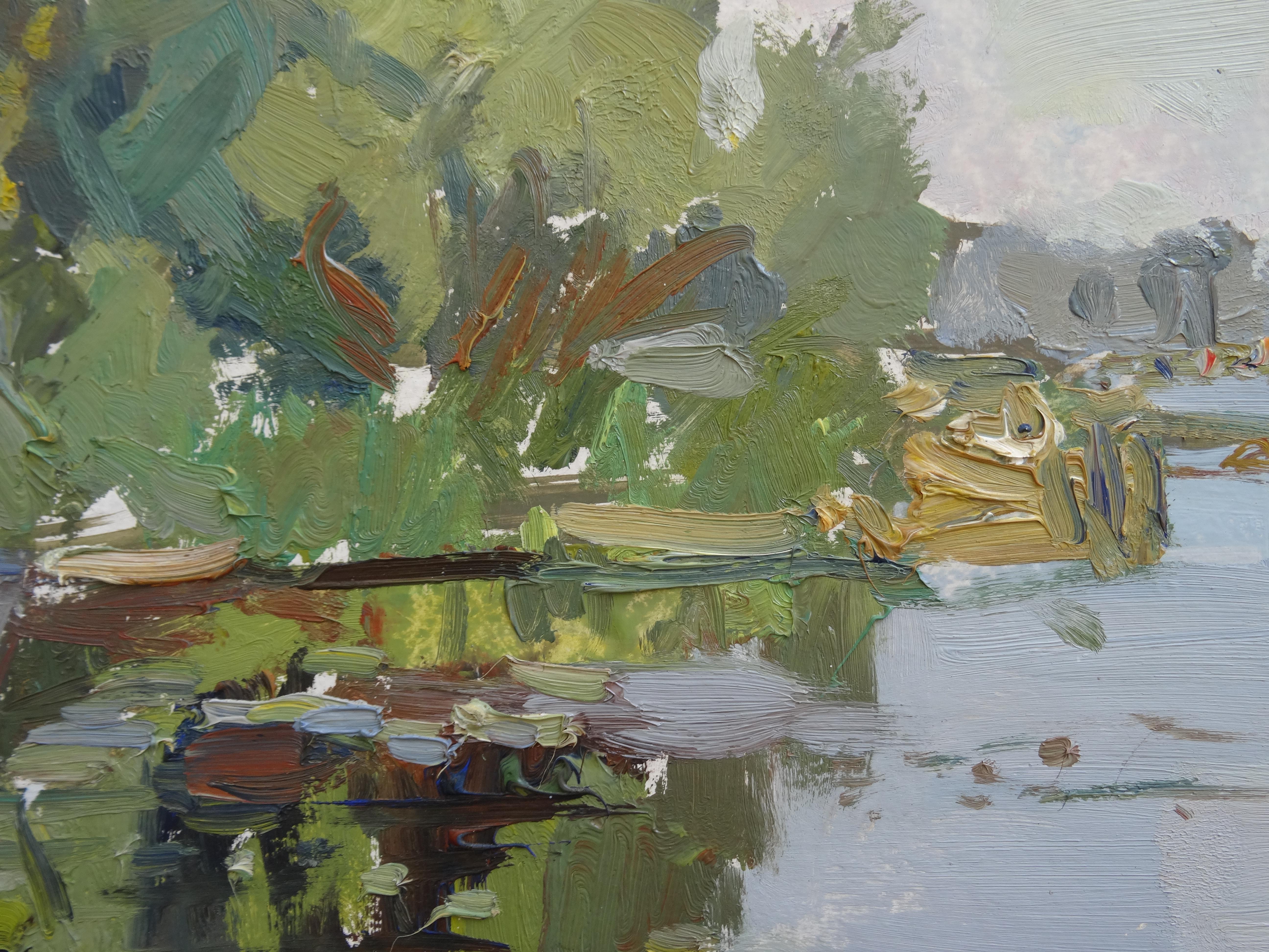 Lake  Oil on canvas, 50x71 cm - Modern Painting by Lidija Auza