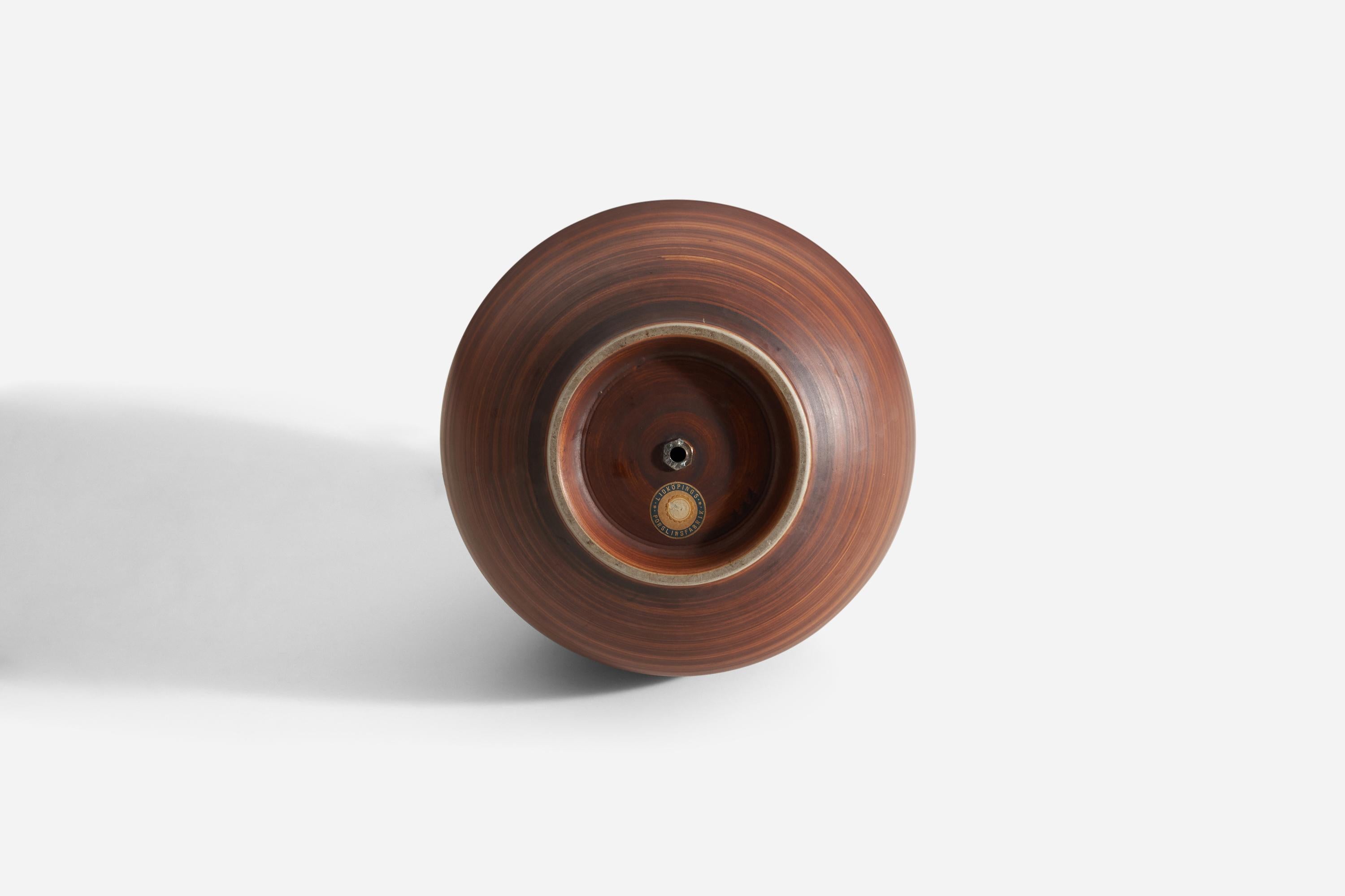 Lampe de bureau Lidkpings Porslinsfabrik, faïence peinte à la main, Suède, années 1940 Bon état - En vente à High Point, NC