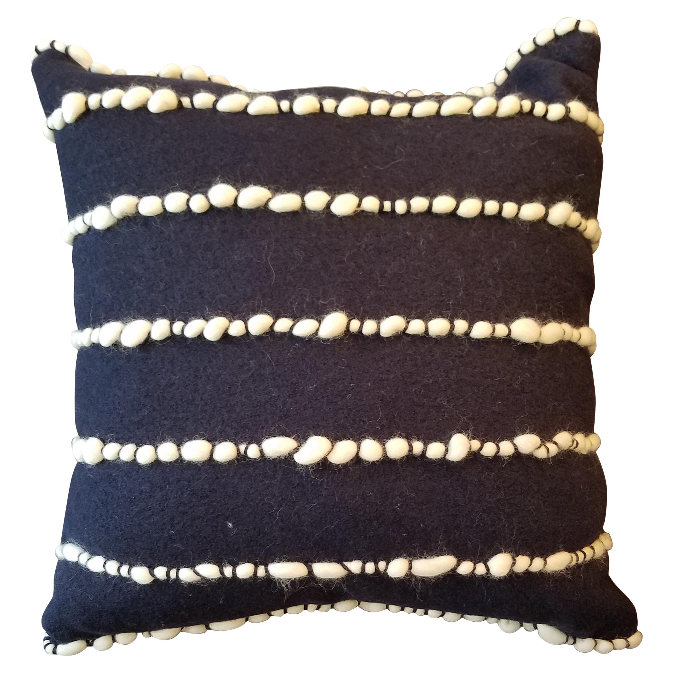 "Lido II" Navy Blue Merino Wool Pillow by Le Lampade For Sale