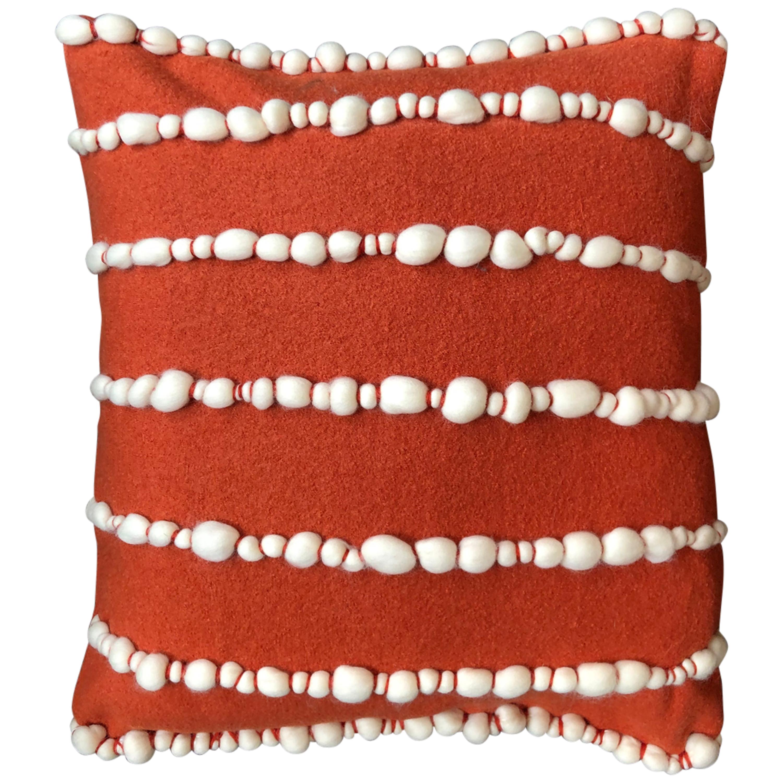 "Lido II" Orange Merino Wool Pillow by Le Lampade For Sale