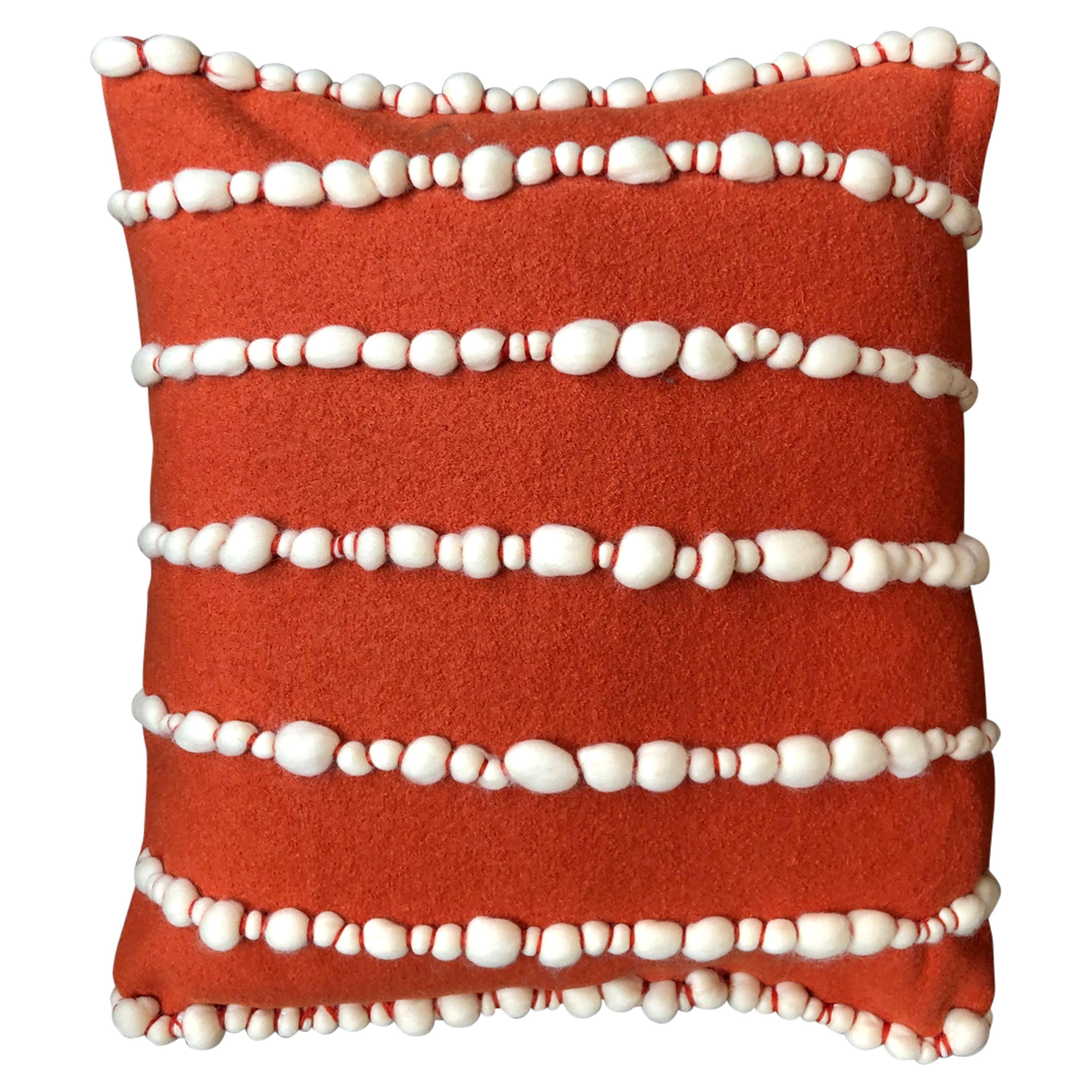 "Lido II" Orange Merino Wool Pillow by Le Lampade For Sale