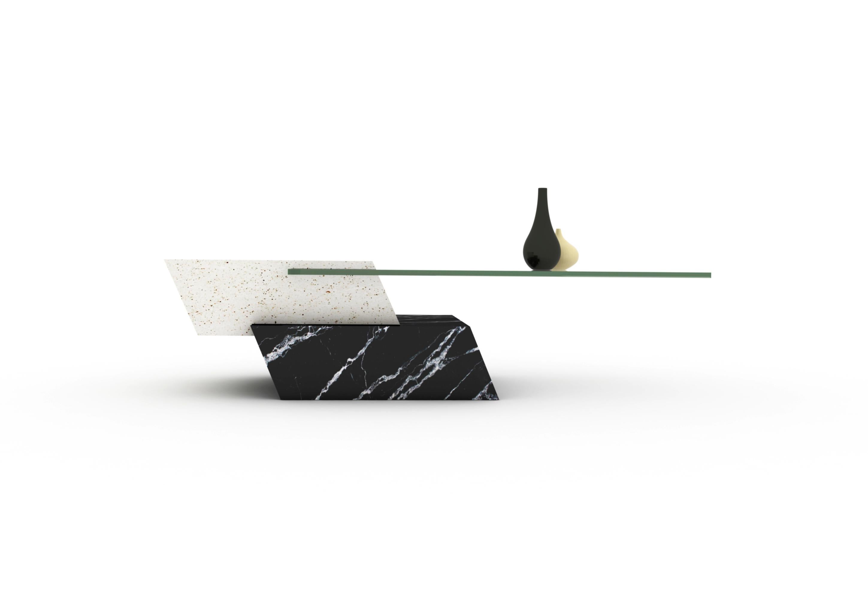 LIDO Marmor Design Couchtisch Travertin, Marquina & Kristall Joaquín Moll im Angebot 3