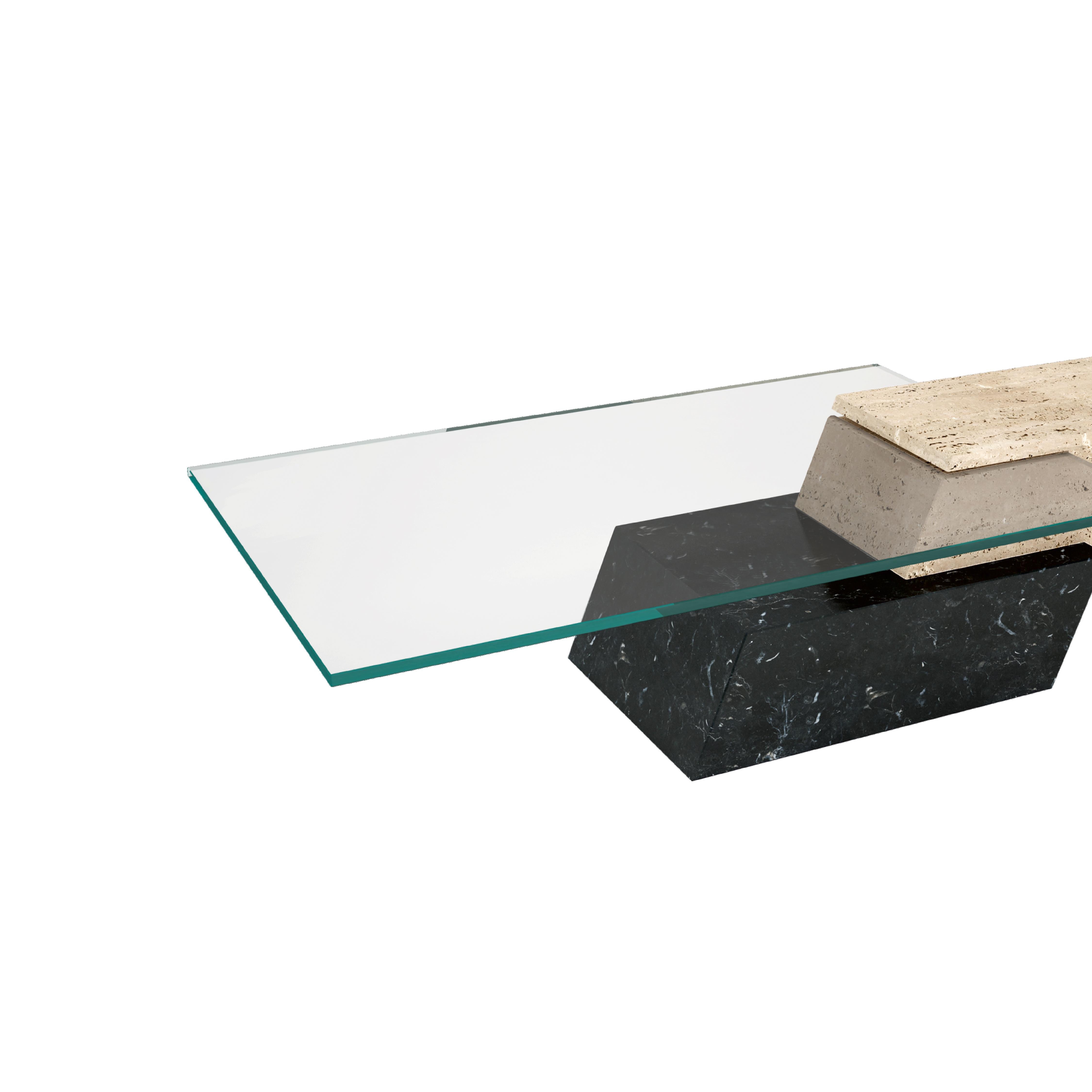 LIDO Marmor Design Couchtisch Travertin, Marquina & Kristall Joaquín Moll im Zustand „Neu“ im Angebot in VALVERDE DEL MAJANO, CL