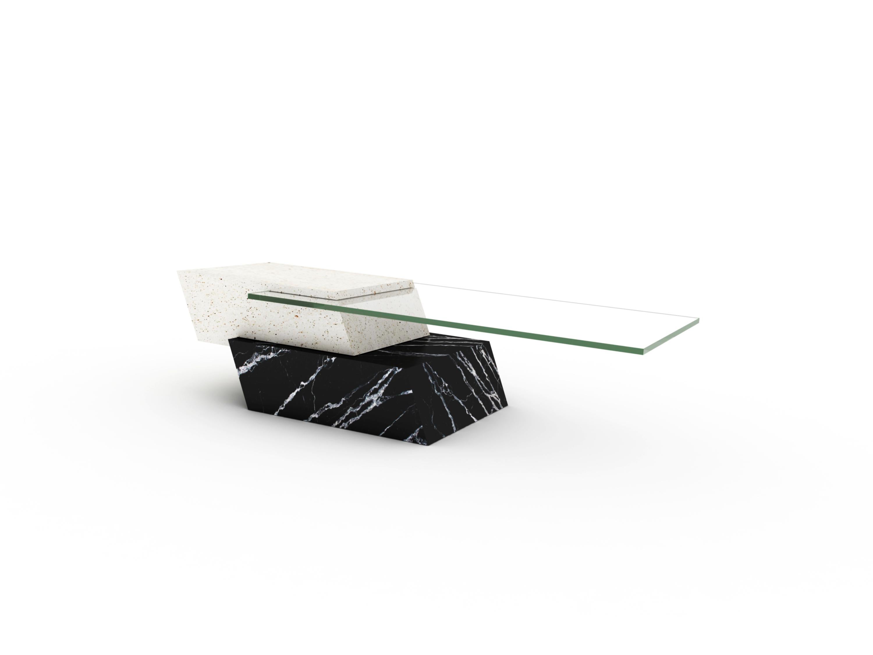 LIDO Marmor Design Couchtisch Travertin, Marquina & Kristall Joaquín Moll im Angebot 1