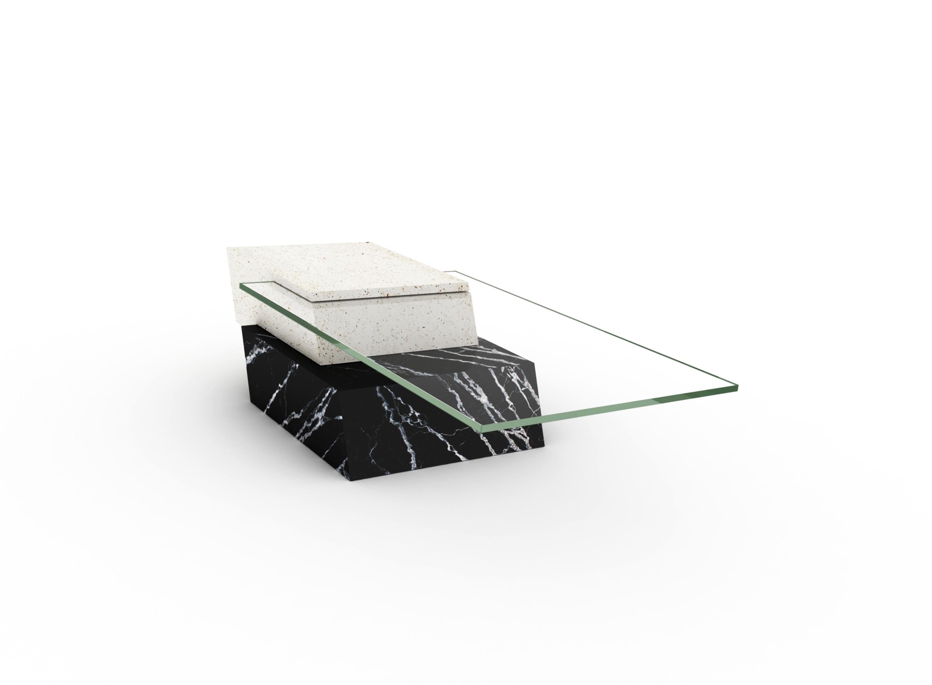 LIDO Marmor Design Couchtisch Travertin, Marquina & Kristall Joaquín Moll im Angebot 2