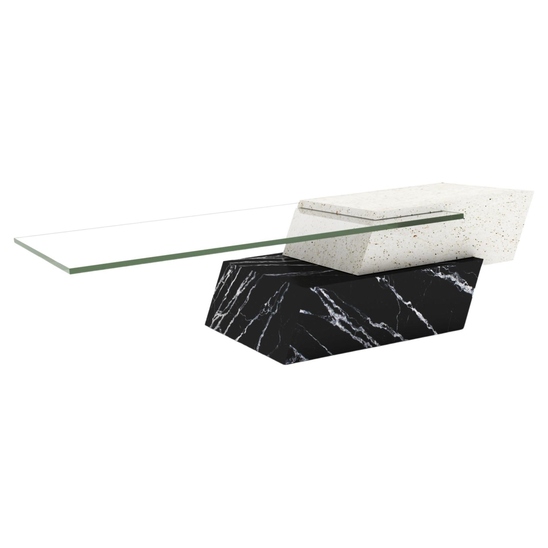 LIDO Marble Design Coffee Table Travertine, Marquina & Crystal Joaquín Moll For Sale