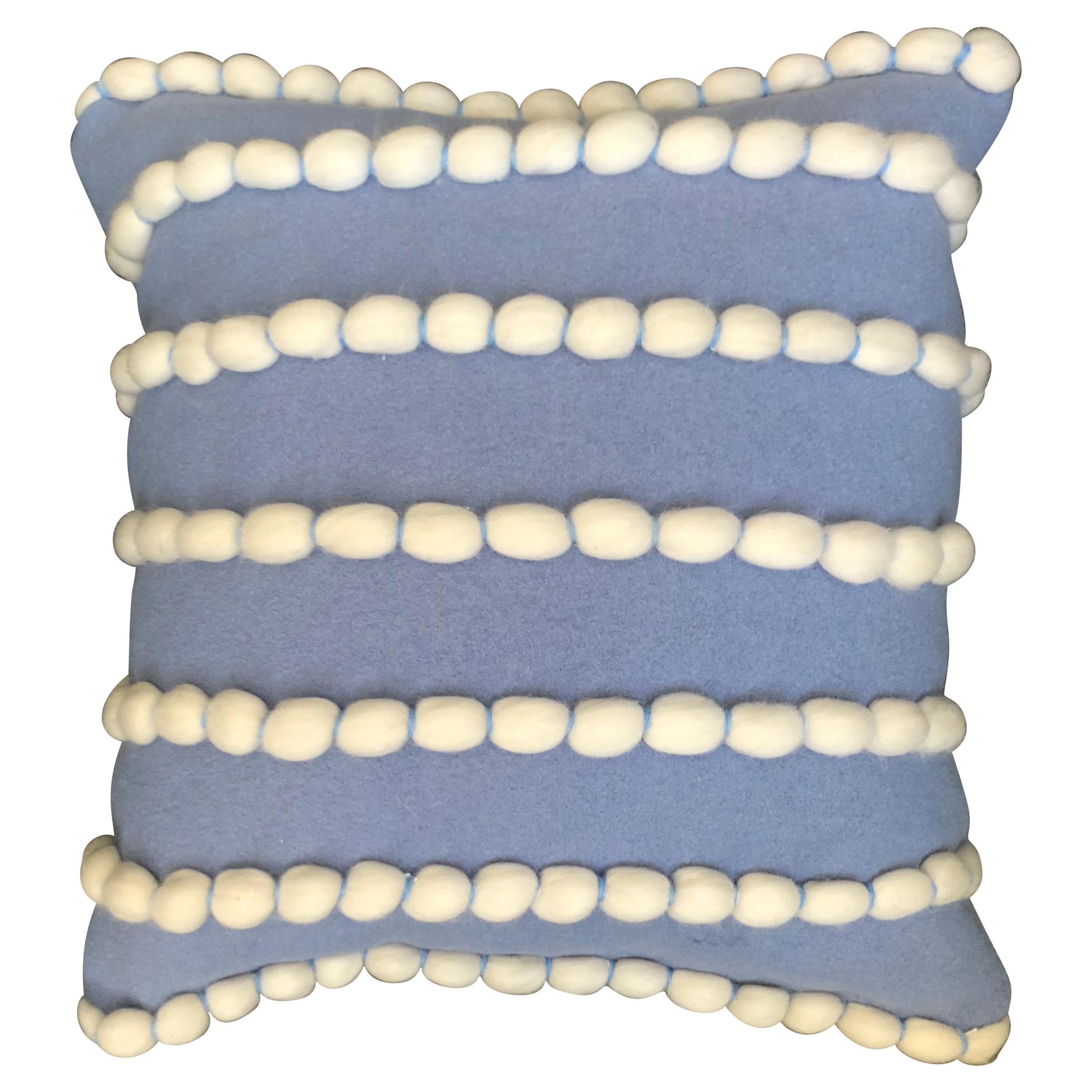 "Lido" White  and  Baby Blue Wool Pillow by Le Lampade