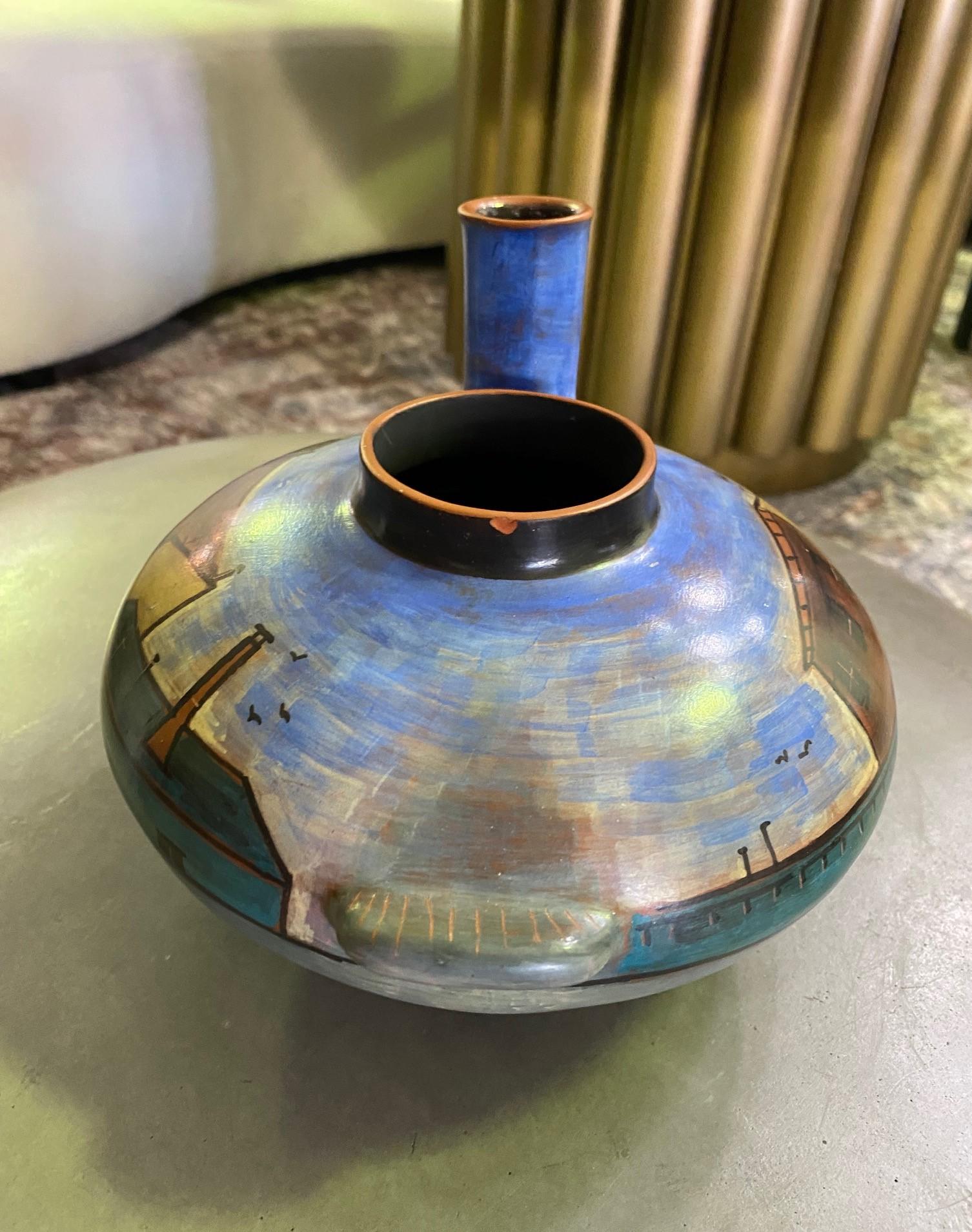 Lidya Buzio firmata dall'artista newyorkese, vaso in ceramica dipinto a mano, 1980 in vendita 3