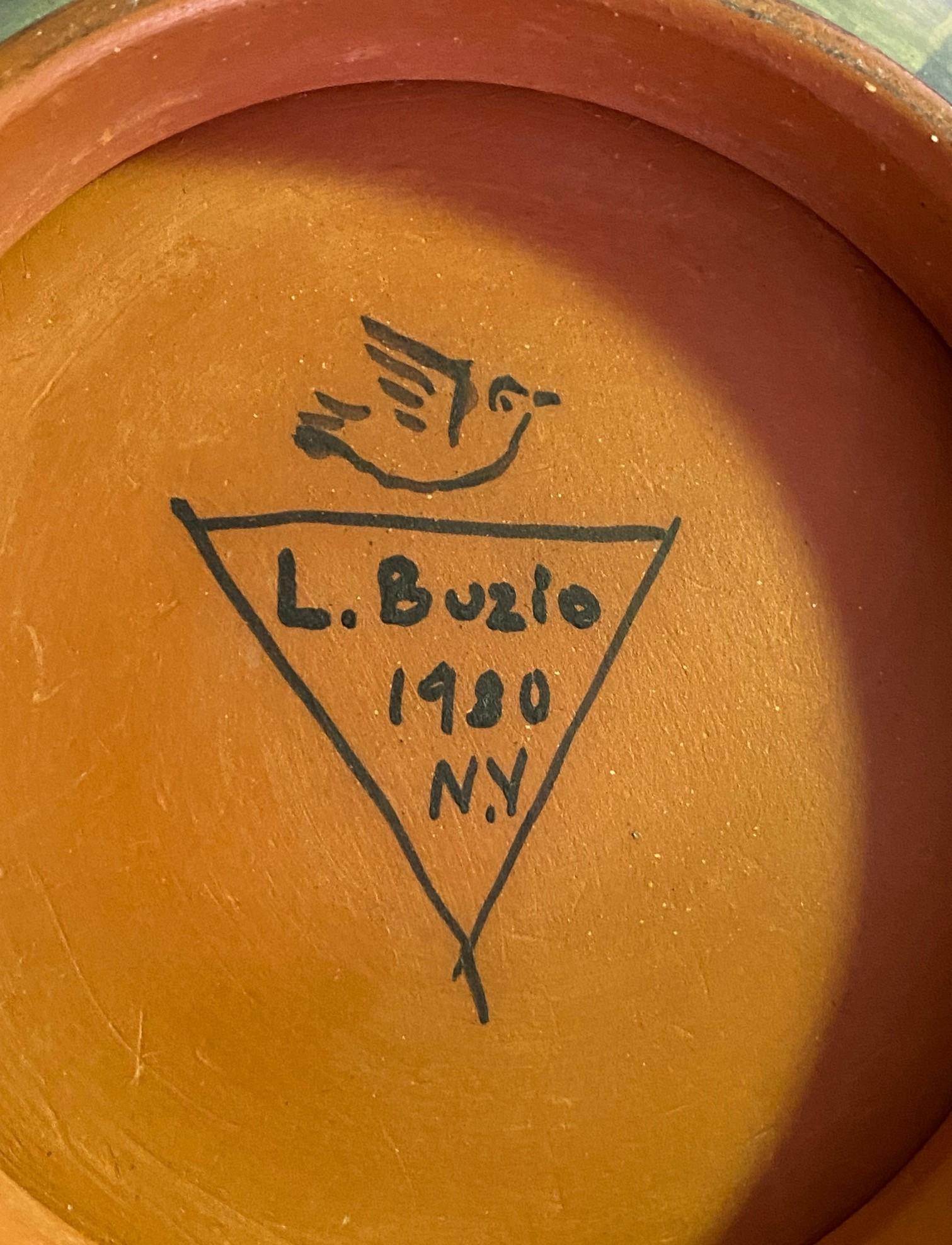 Lidya Buzio Signed New York Artist Hand Painted Pottery Ceramic Vessel Vase 1980 For Sale 7