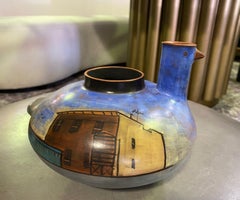 Lidya Buzio Signé New York Artiste Peint à la Main Poterie Céramique Vase 1980