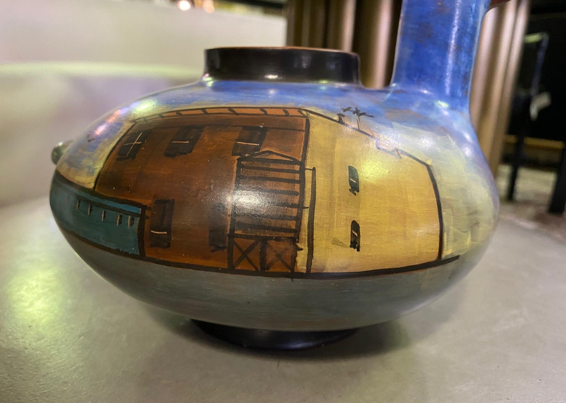 Moderno Lidya Buzio firmata dall'artista newyorkese, vaso in ceramica dipinto a mano, 1980 in vendita