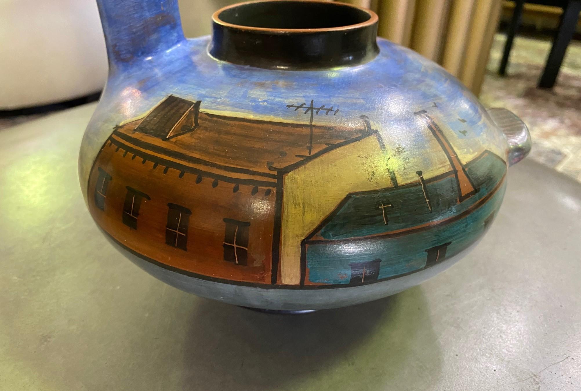 Lidya Buzio Signed New York Artist Hand Painted Pottery Ceramic Vessel Vase 1980 For Sale 1