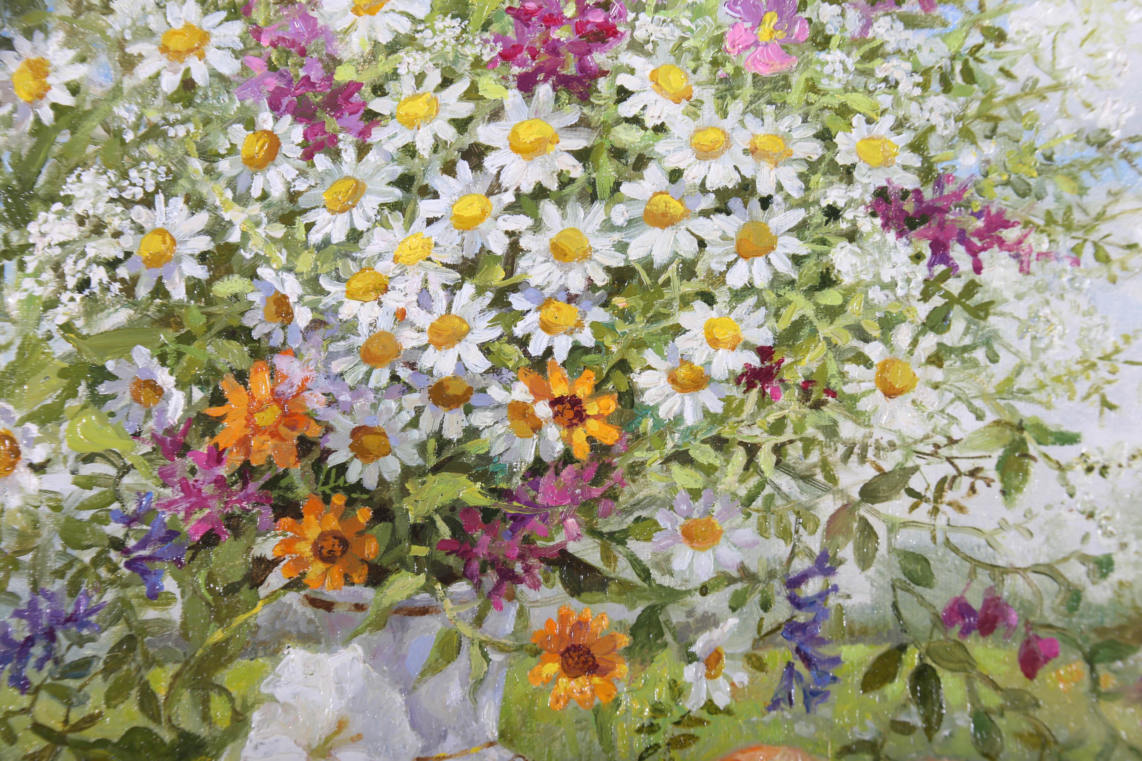Lydia Datsenko (nata nel 1948) - Olio della scuola ucraina, Natura morta estiva in vendita 1