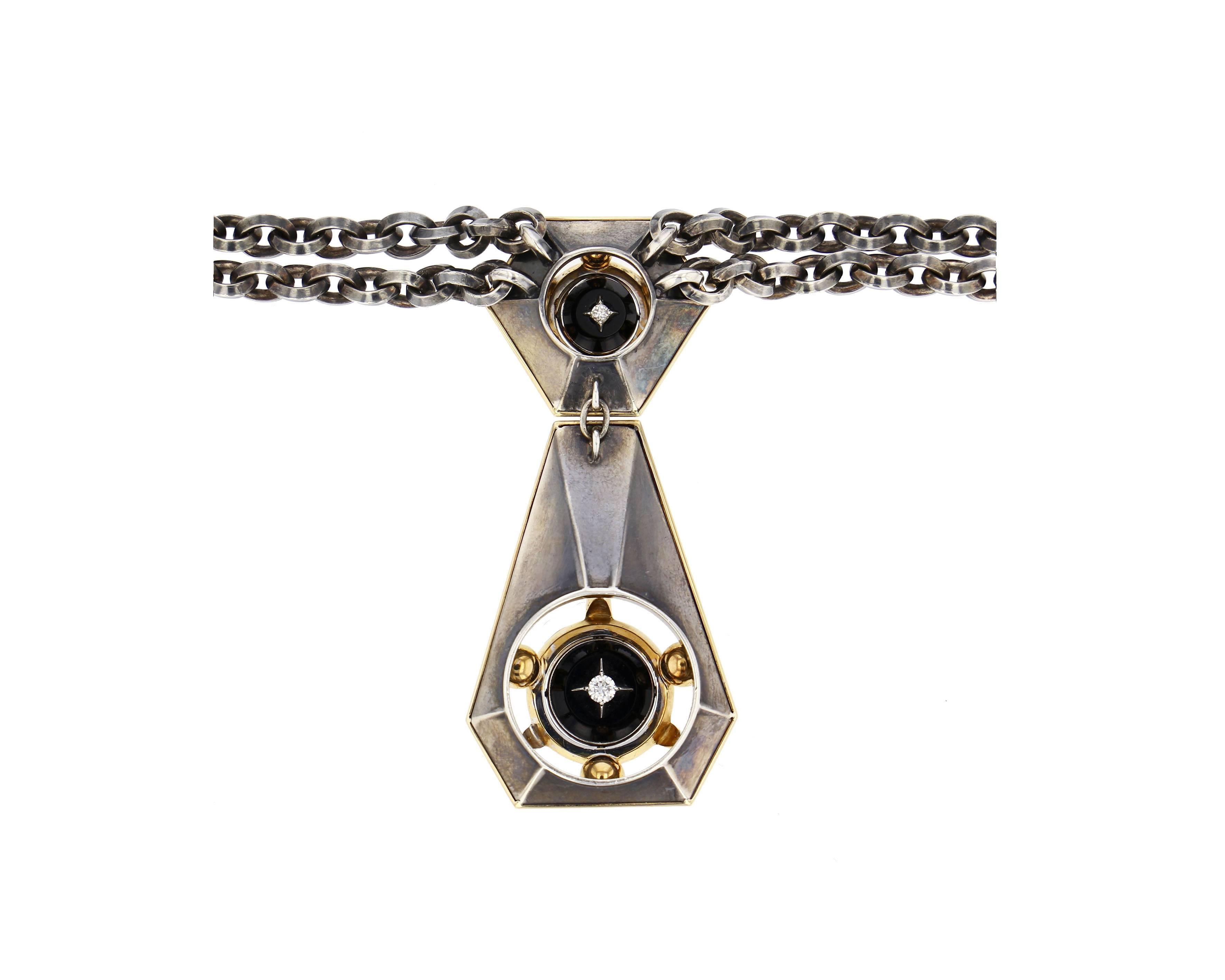Neoclassical Élie Top Étoile Mysterieuse Collier Cravate or Jaune Onyx Diamants For Sale